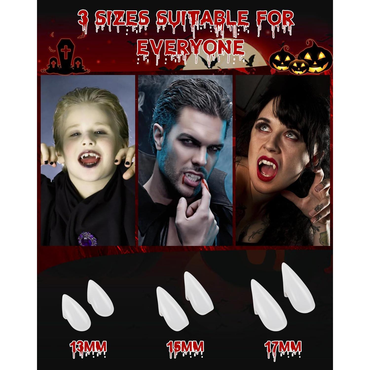 Colmillos de Vampiro TLPUHU - 6 Pares en 3 Tamaños para Halloween