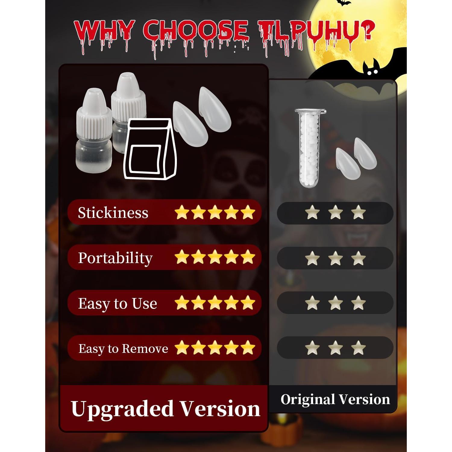 Colmillos de Vampiro TLPUHU - 6 Pares en 3 Tamaños para Halloween