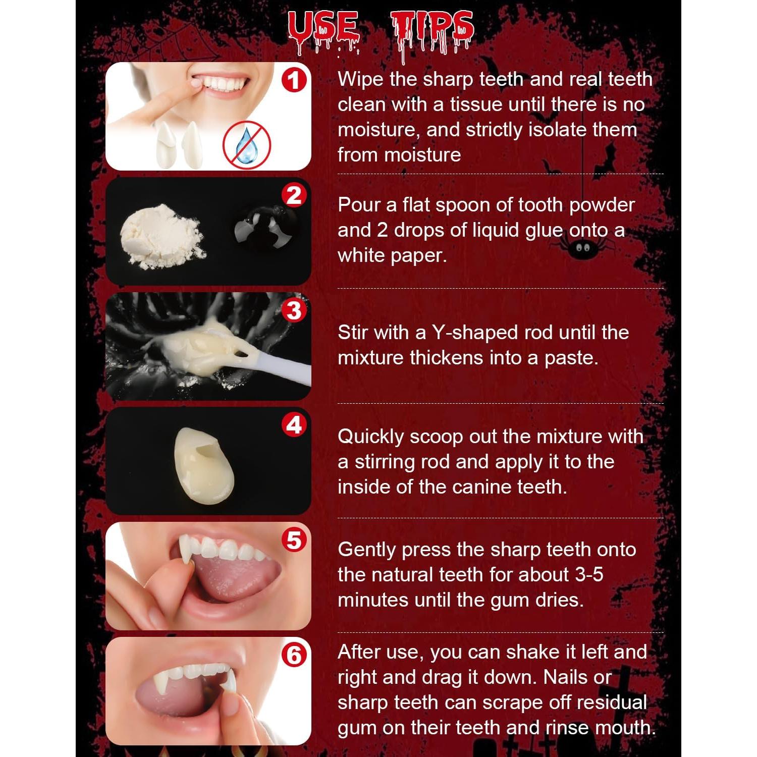 Colmillos de Vampiro TLPUHU - 6 Pares en 3 Tamaños para Halloween