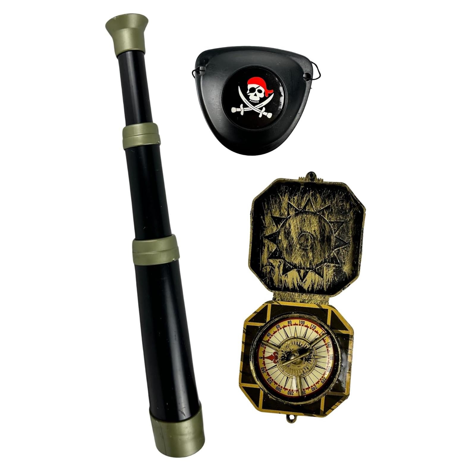 Accesorios de disfraz de pirata Needzo para Halloween - Telescopio, parche ocular y brújula