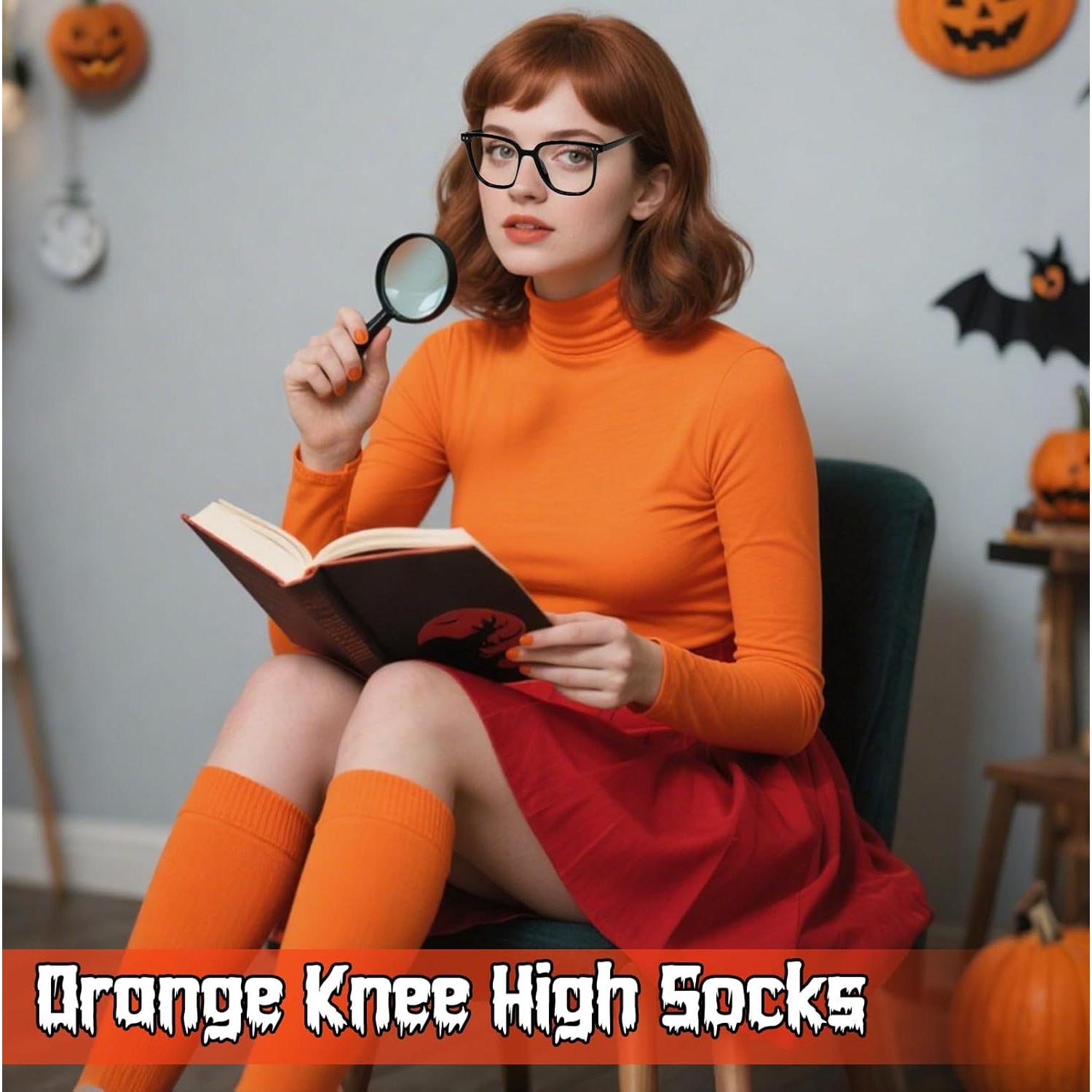 Conjunto Disfraz Halloween Mujeres: Calcetines Naranja, Gafas y Lupa