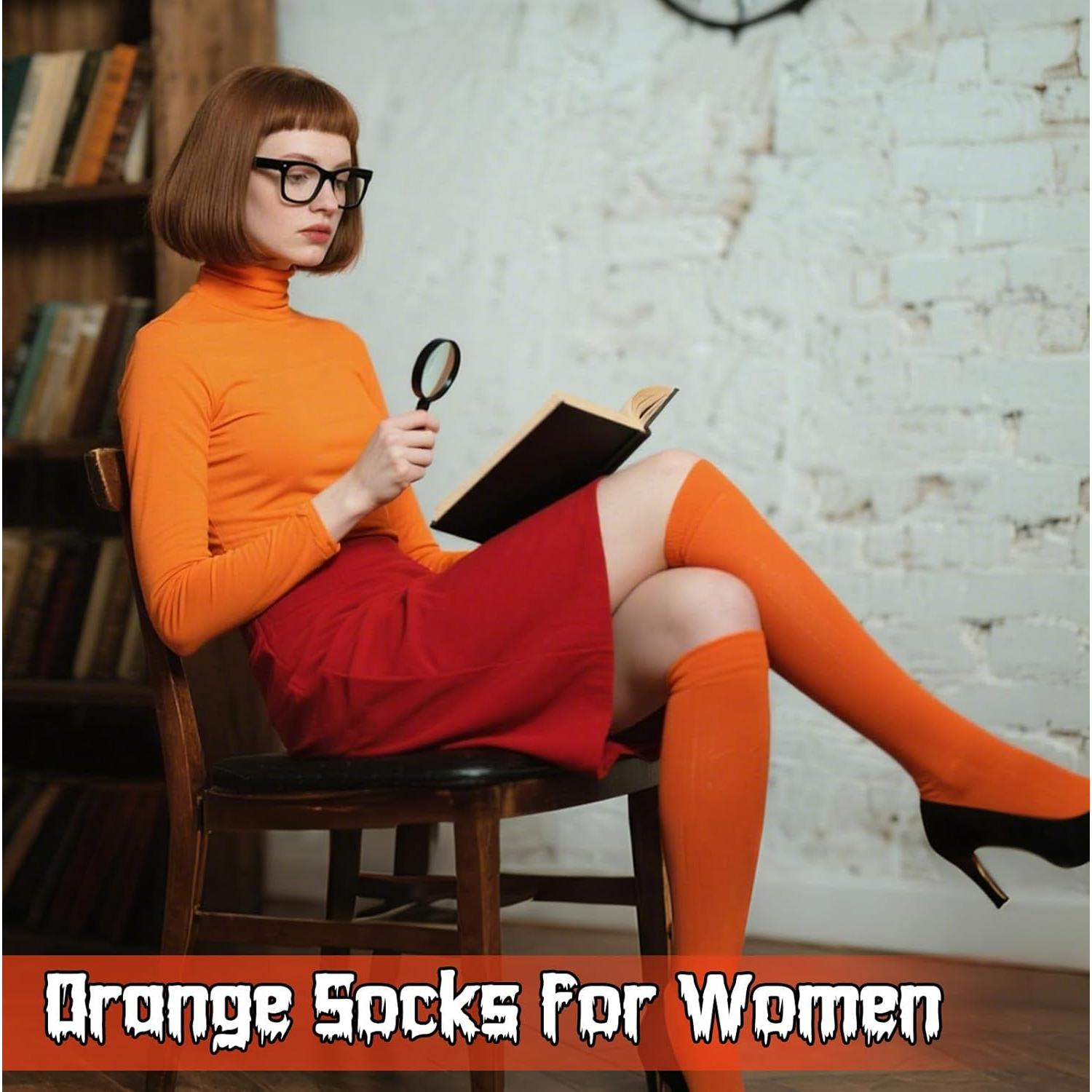 Conjunto Disfraz Halloween Mujeres: Calcetines Naranja, Gafas y Lupa