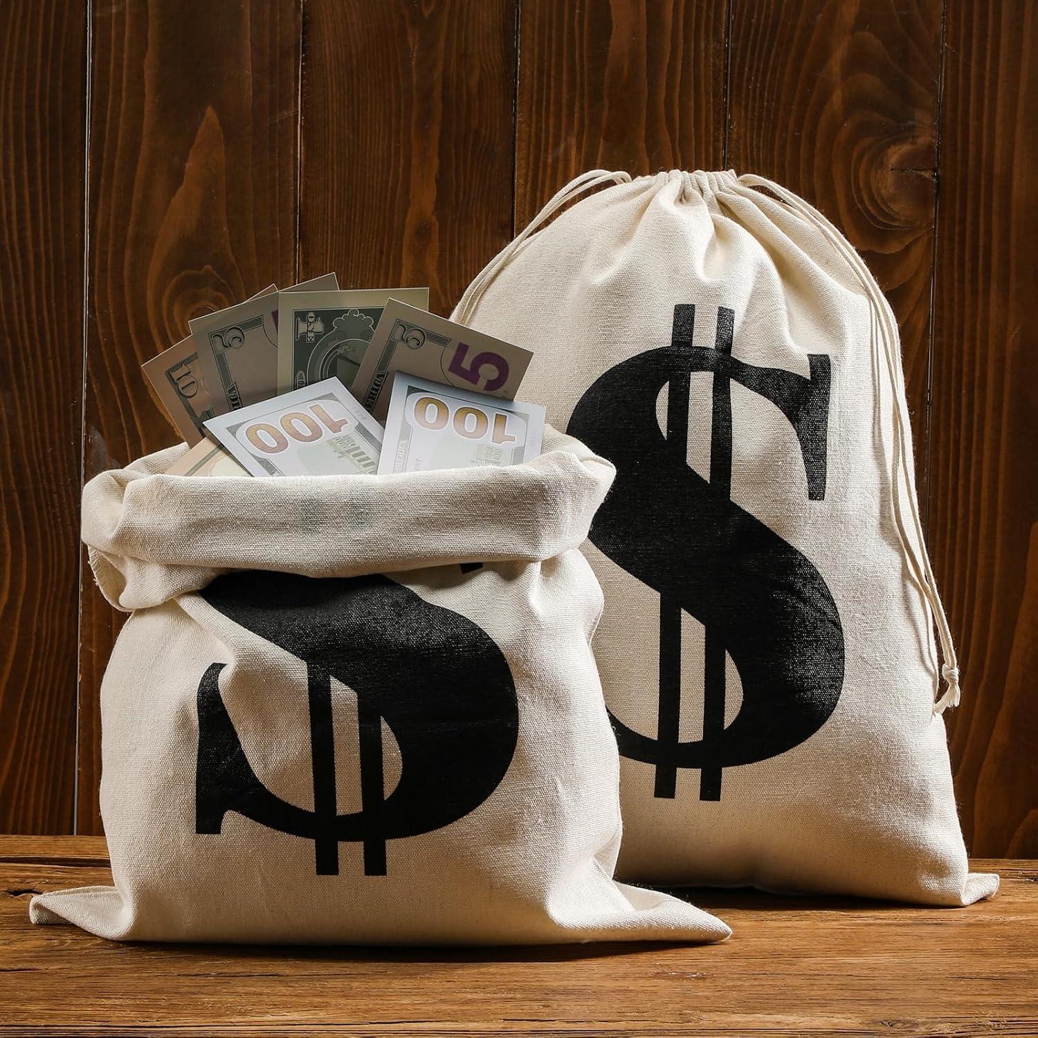 6 Bolsas de Dinero de Lona con Cierre de Cuerda 30x40cm Blancas