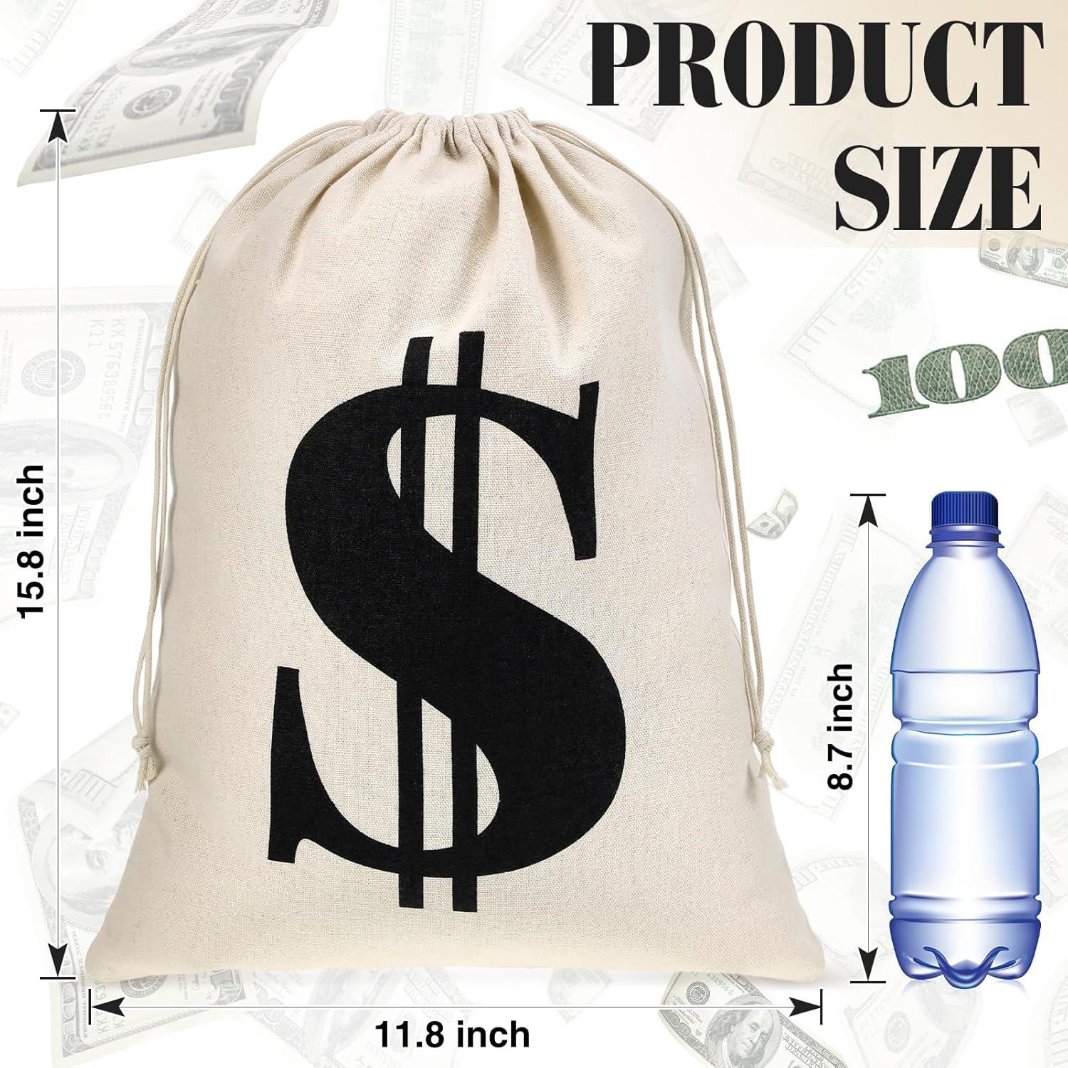 6 Bolsas de Dinero de Lona con Cierre de Cuerda 30x40cm Blancas