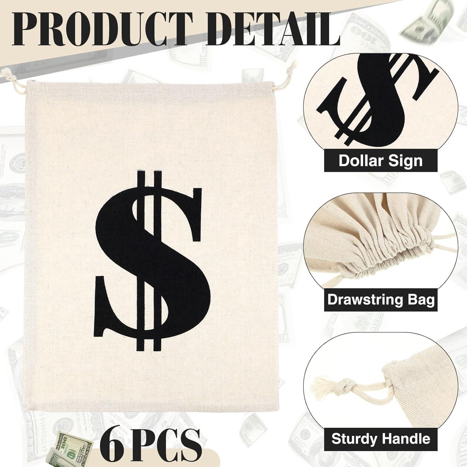 6 Bolsas de Dinero de Lona con Cierre de Cuerda 30x40cm Blancas