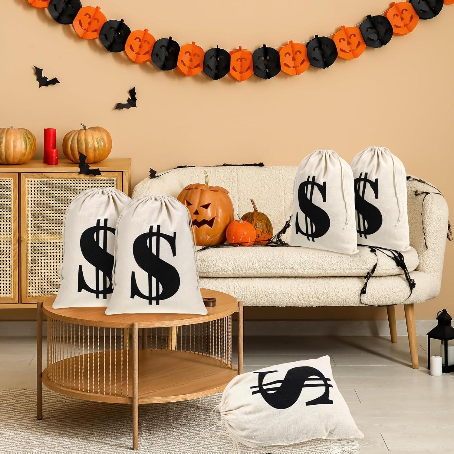 6 Bolsas de Dinero de Lona con Cierre de Cuerda 30x40cm Blancas