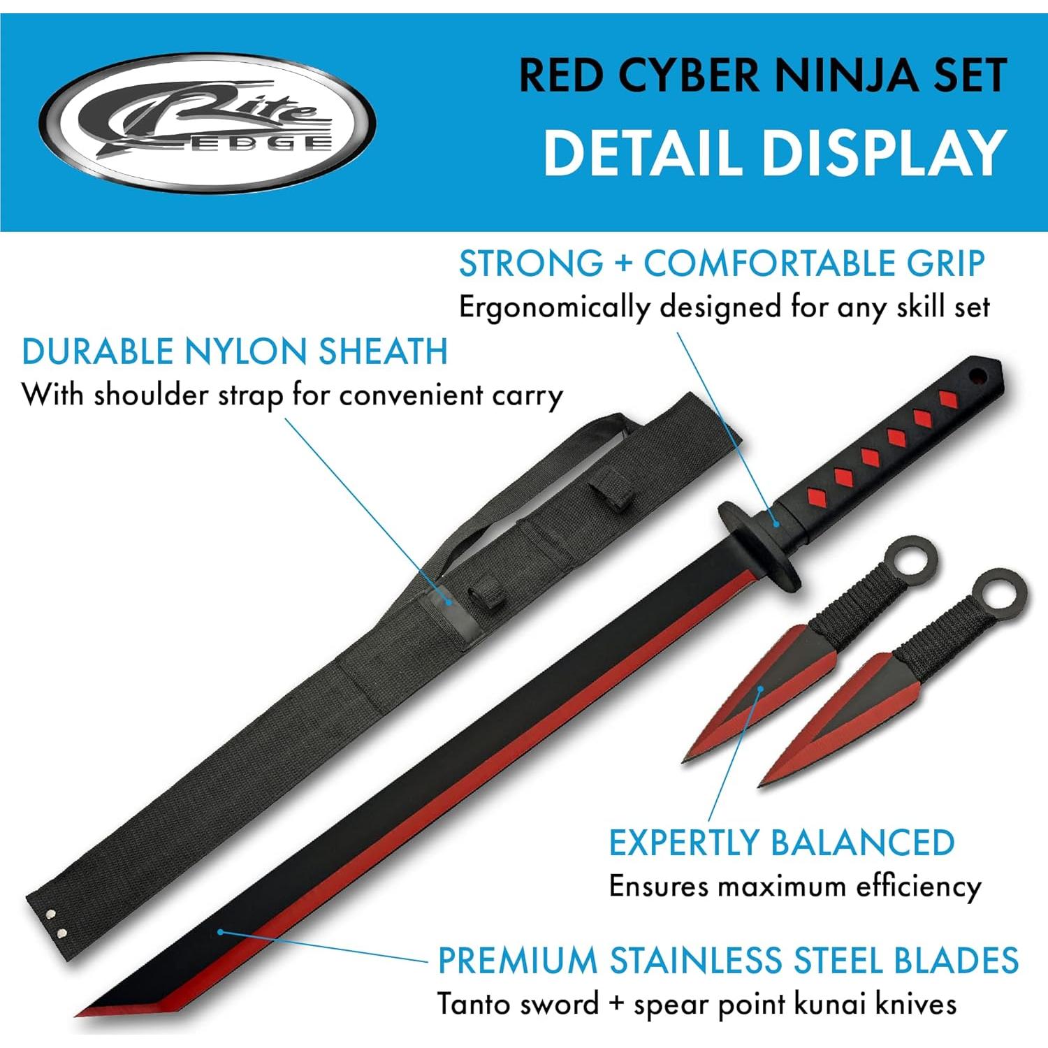 Conjunto de espada y cuchillo ninja SZCO con funda y mango de goma