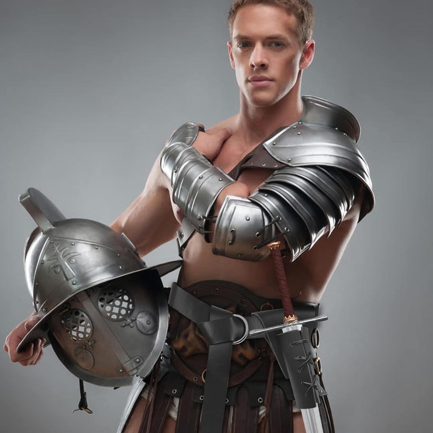 Cinturón Medieval de Cuero PU con Funda para Espada y Daga