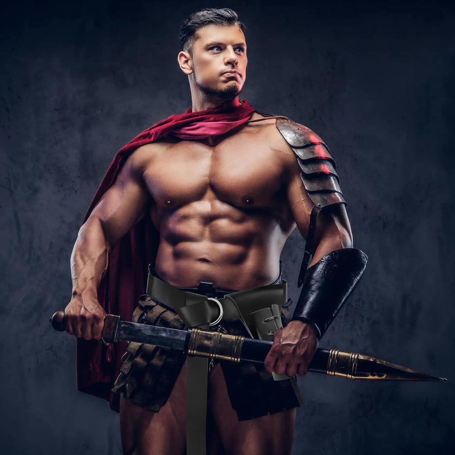 Cinturón Medieval de Cuero PU con Funda para Espada y Daga