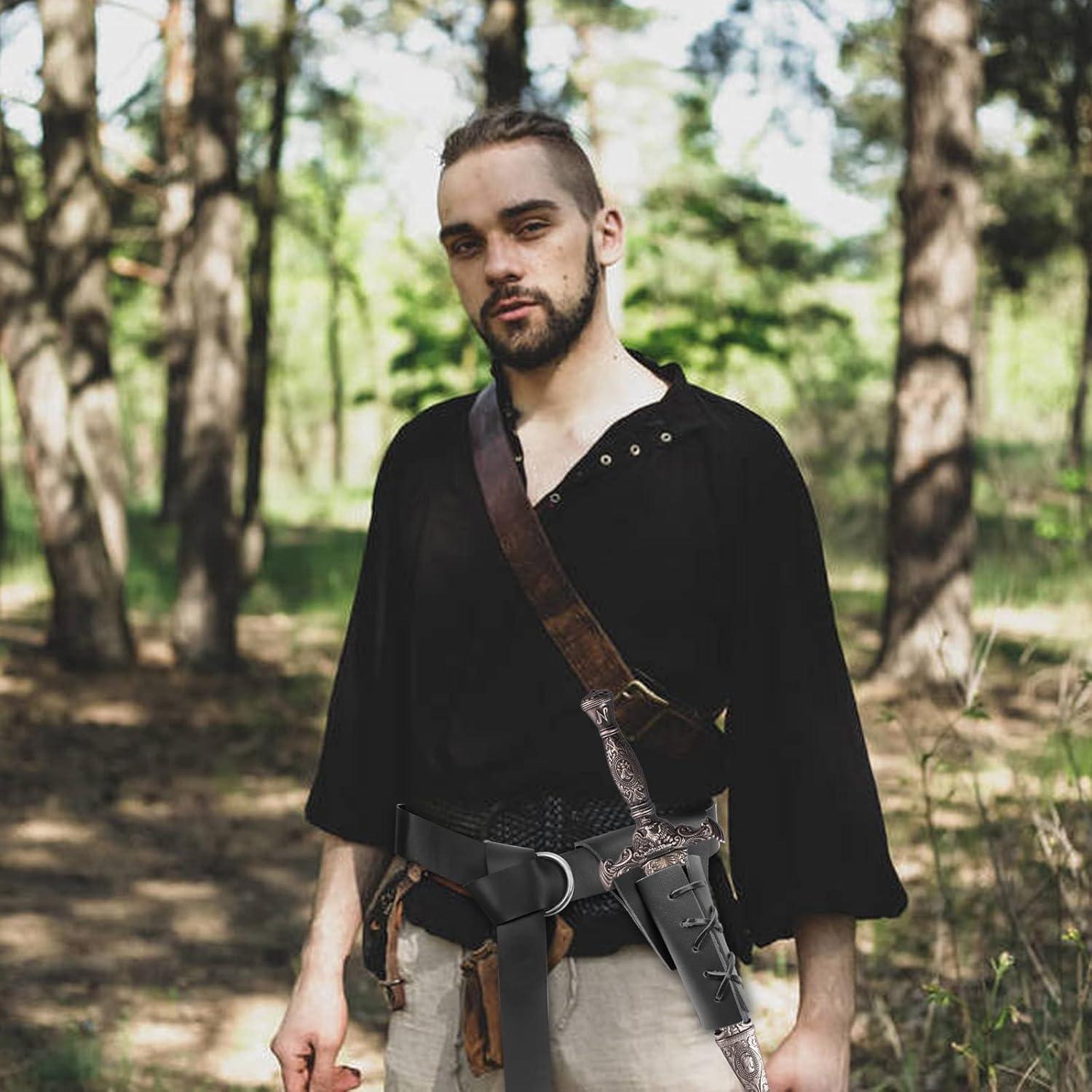 Cinturón Medieval de Cuero PU con Funda para Espada y Daga