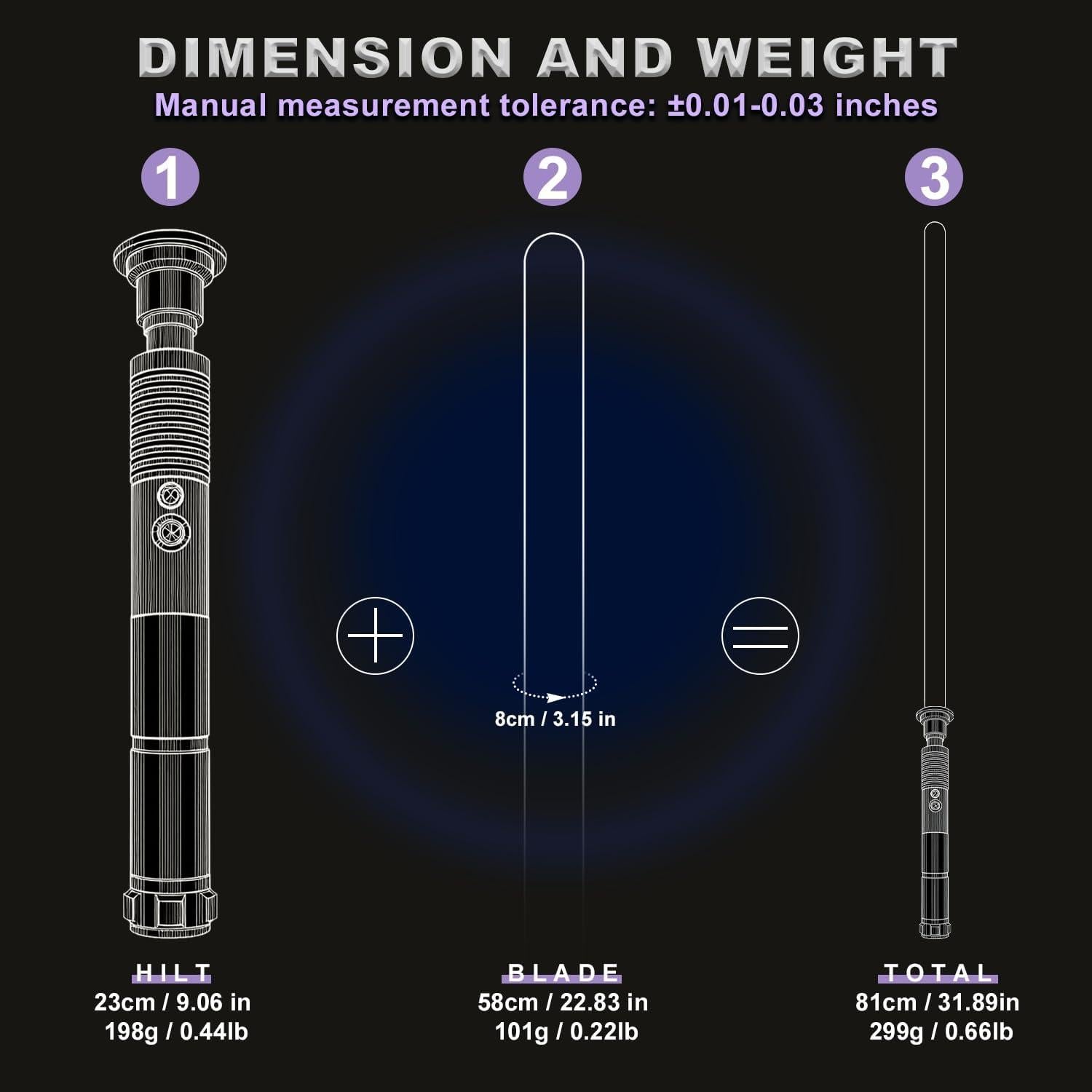 Sables de Luz XUZ 2 Paquete, Mango de Metal, 16 Colores RGB