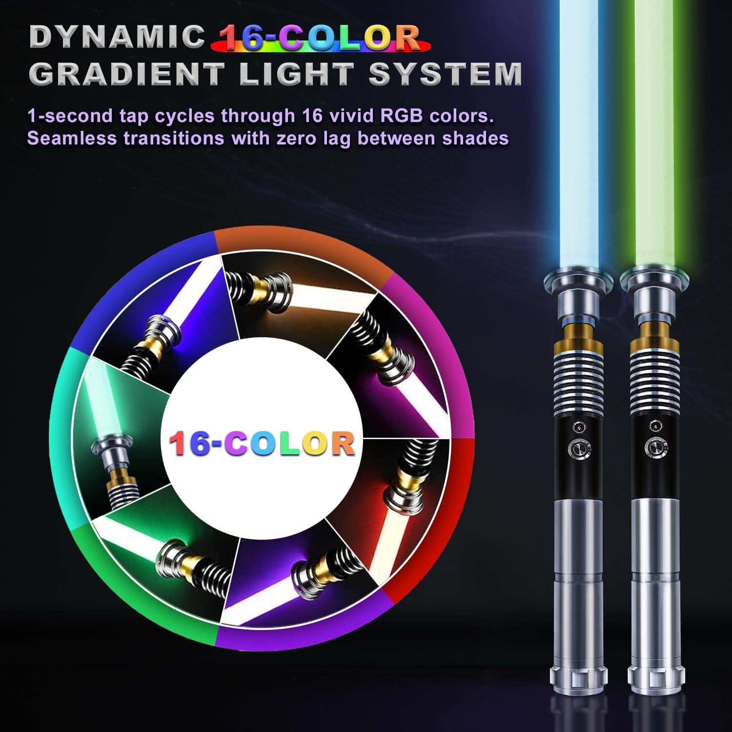 Sables de Luz XUZ 2 Paquete, Mango de Metal, 16 Colores RGB