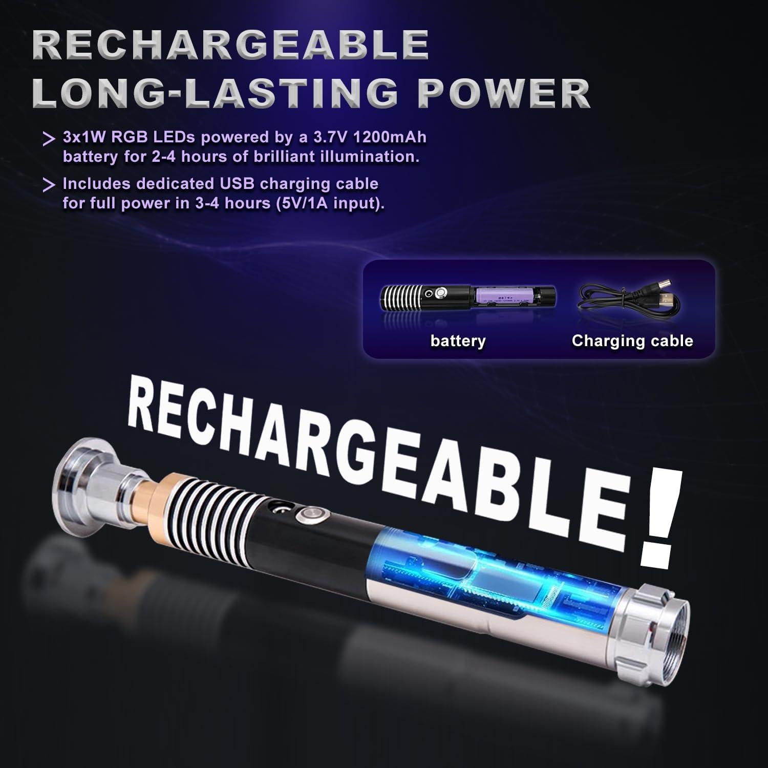 Sables de Luz XUZ 2 Paquete, Mango de Metal, 16 Colores RGB