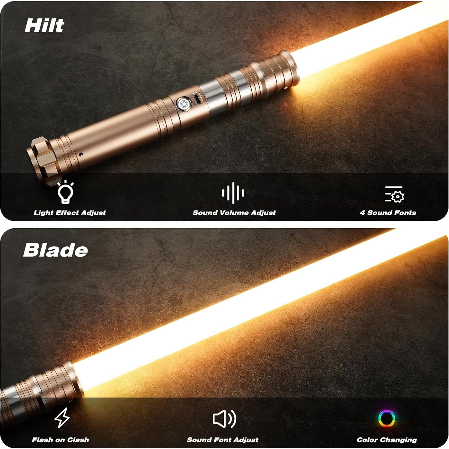 Sable de Luz RGB Custom Saber 92 cm 4 Sonidos Ajustable Oro