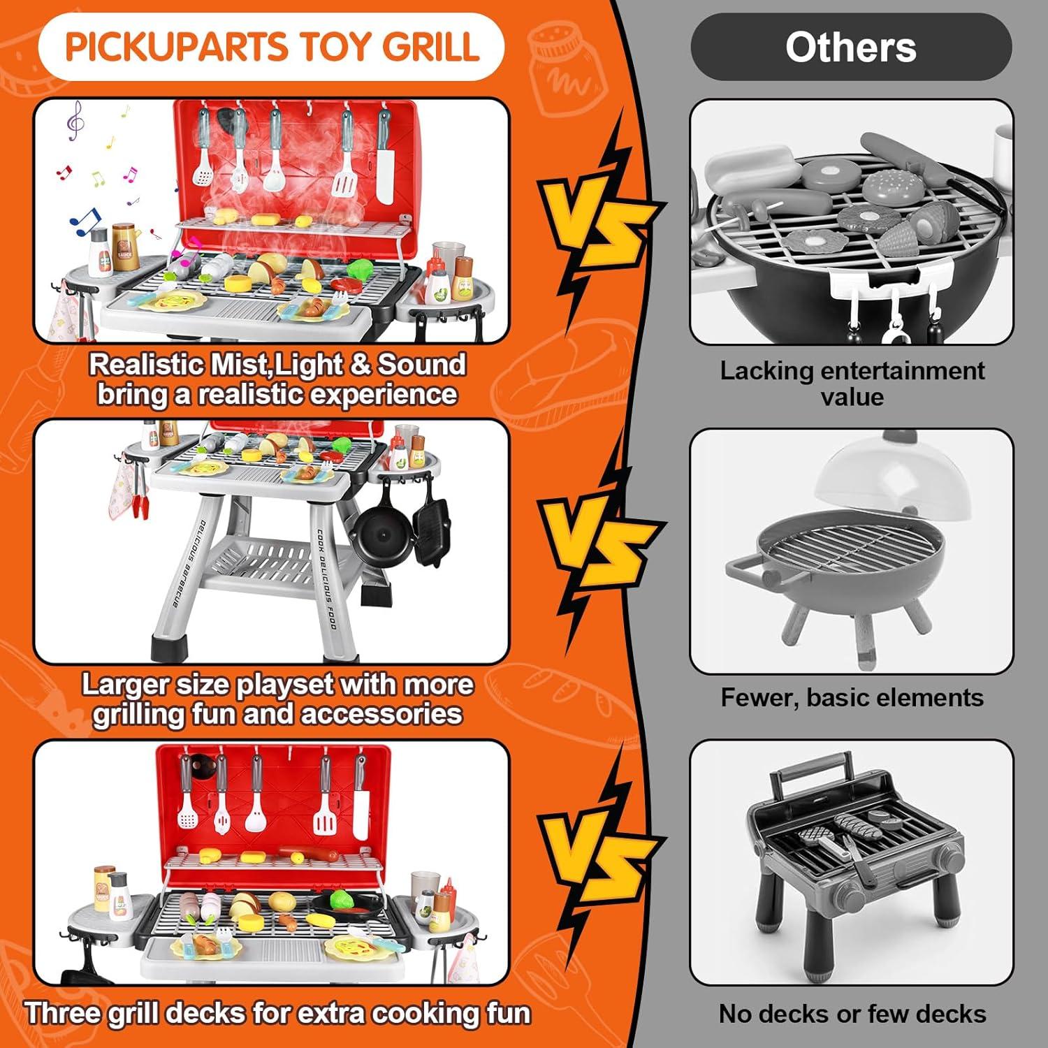 Set de Juego Parrilla BBQ Infantil Pickuparts 2 Capas Rojo