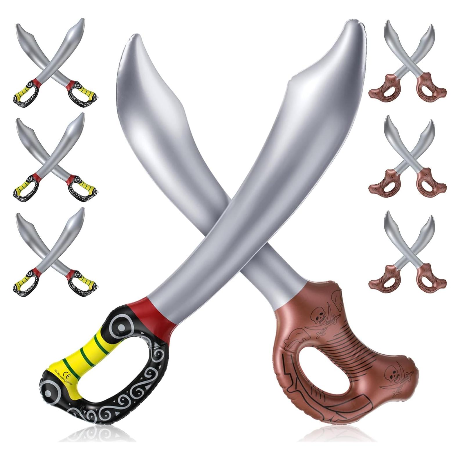12 Espadas Piratas Inflables PVC 70 cm y 58 cm para Fiesta