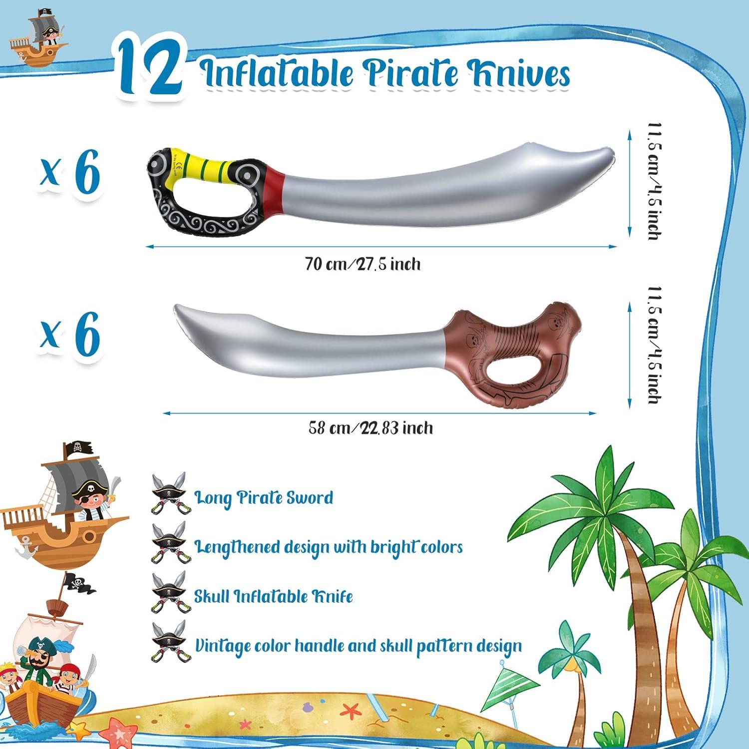 12 Espadas Piratas Inflables PVC 70 cm y 58 cm para Fiesta