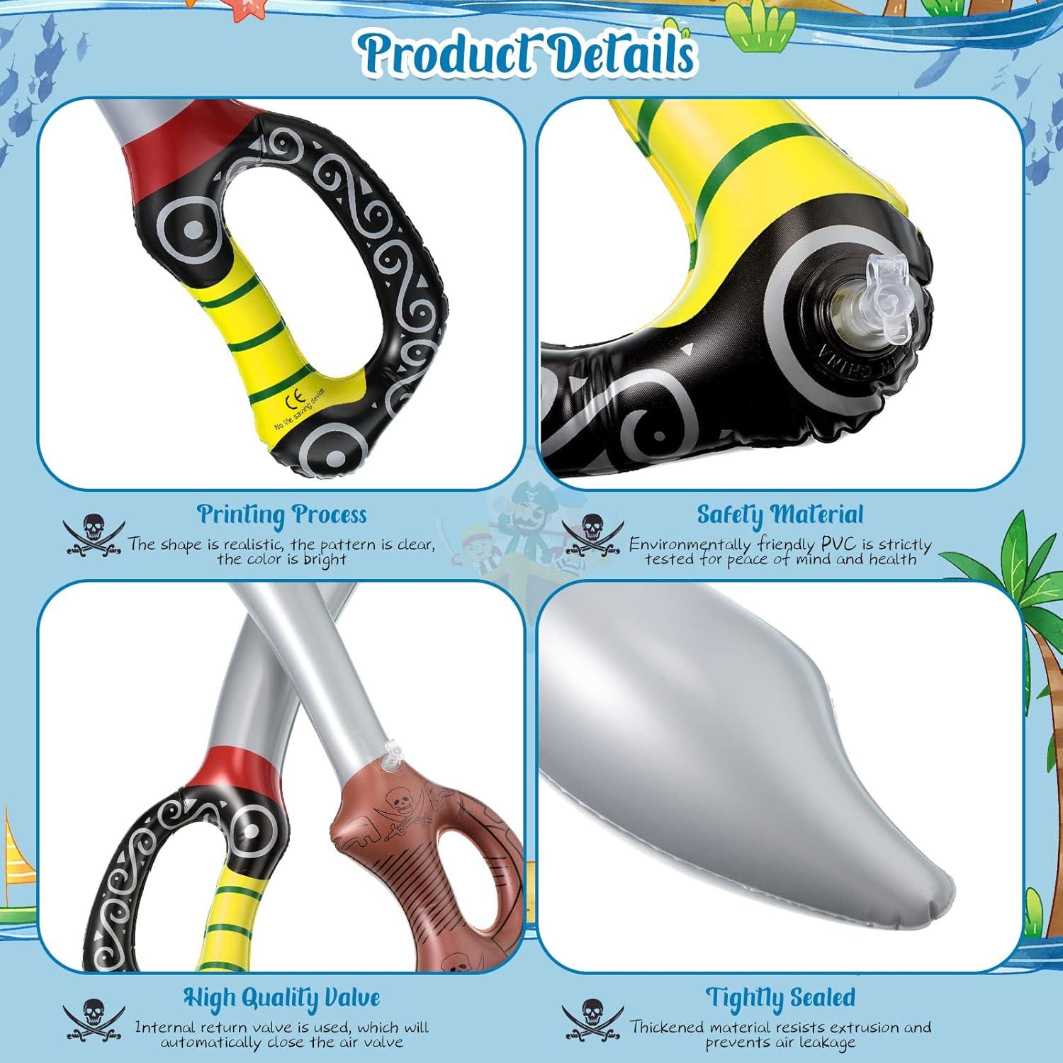 12 Espadas Piratas Inflables PVC 70 cm y 58 cm para Fiesta