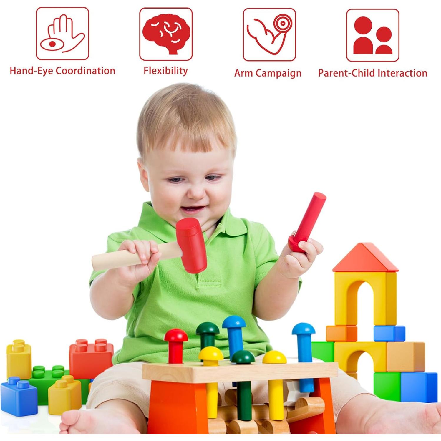 Martillo de Juguete de Madera y Plástico Waenerec 90g