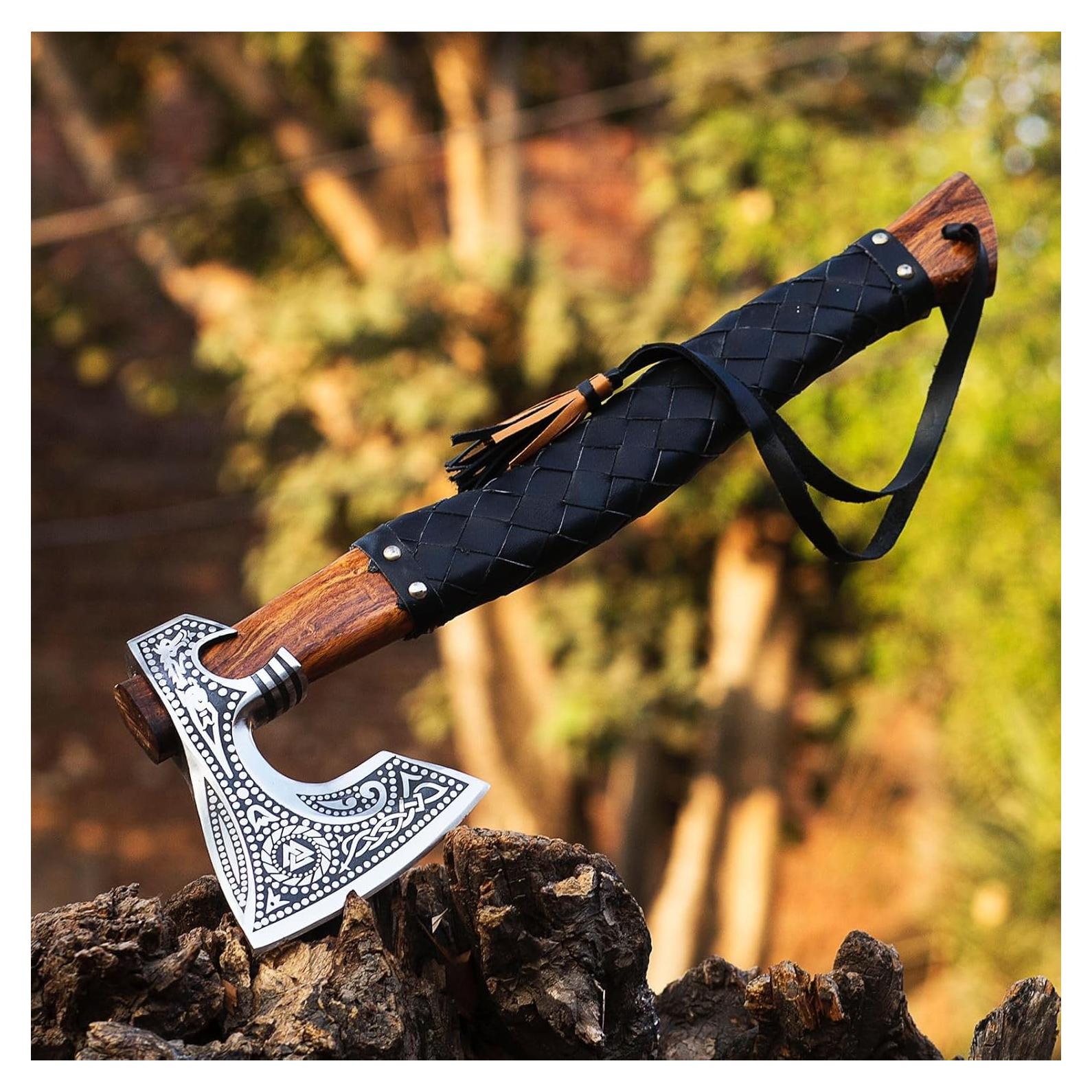 Hacha Vikinga Wazir Crafts 48 cm Acero al Carbono con Funda