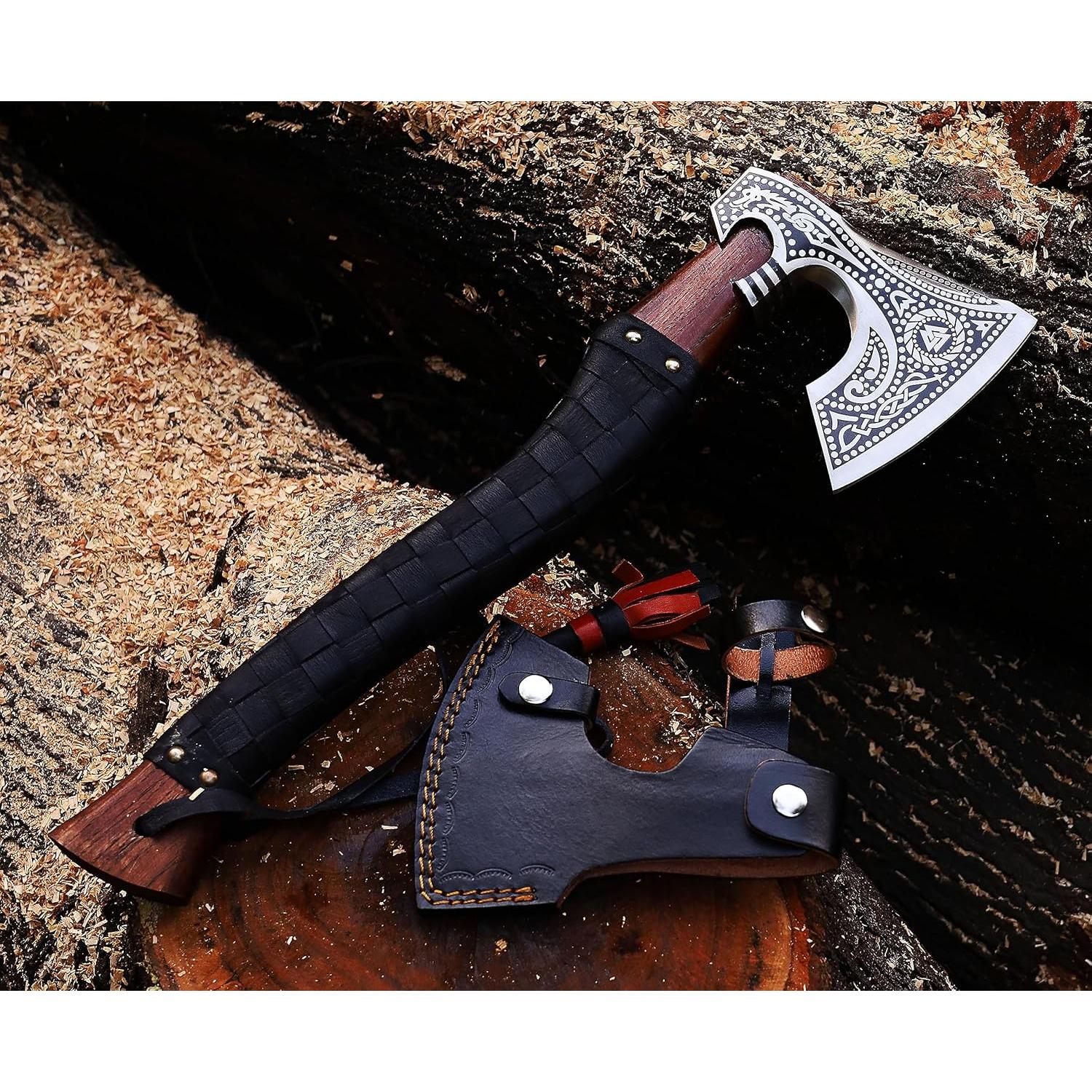 Hacha Vikinga Wazir Crafts 48 cm Acero al Carbono con Funda