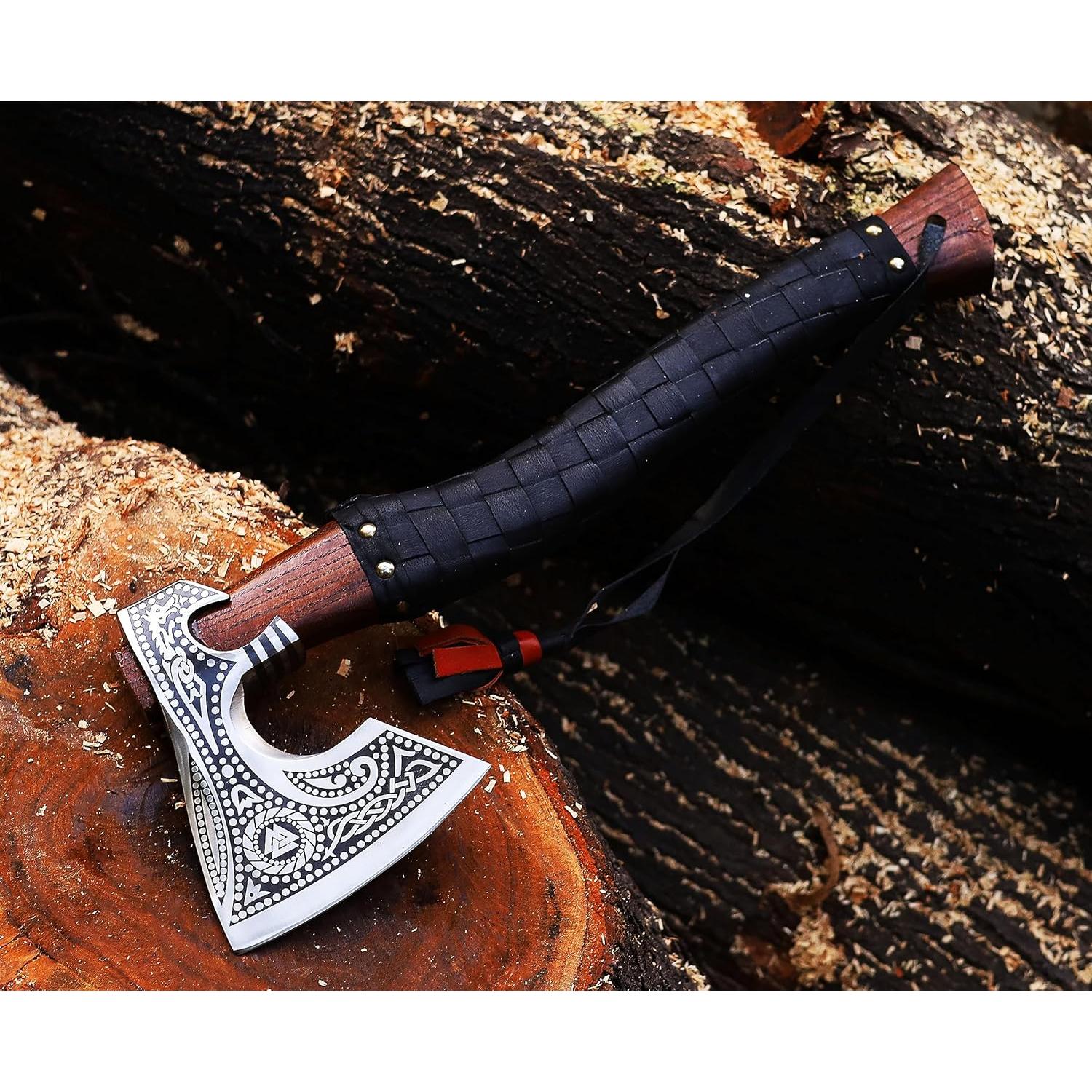 Hacha Vikinga Wazir Crafts 48 cm Acero al Carbono con Funda