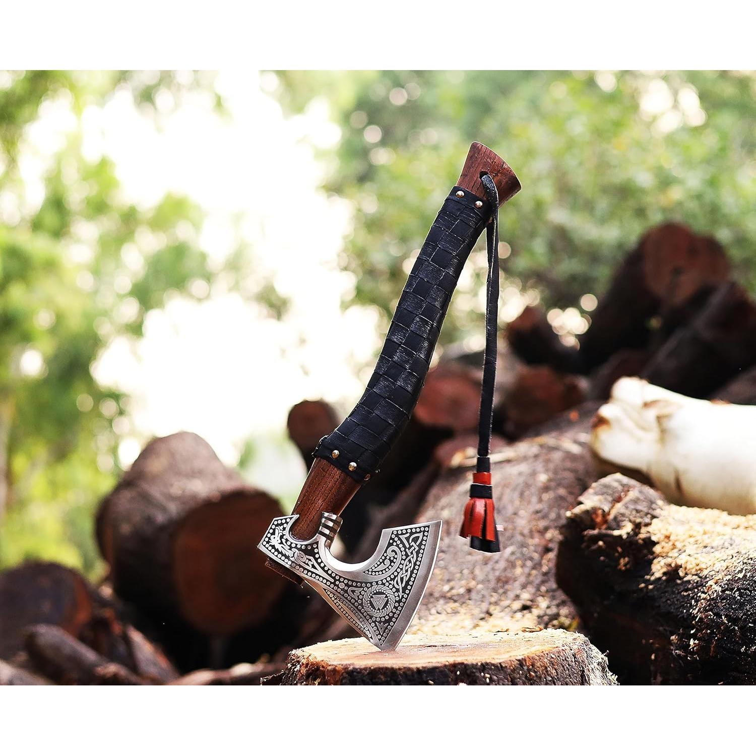 Hacha Vikinga Wazir Crafts 48 cm Acero al Carbono con Funda