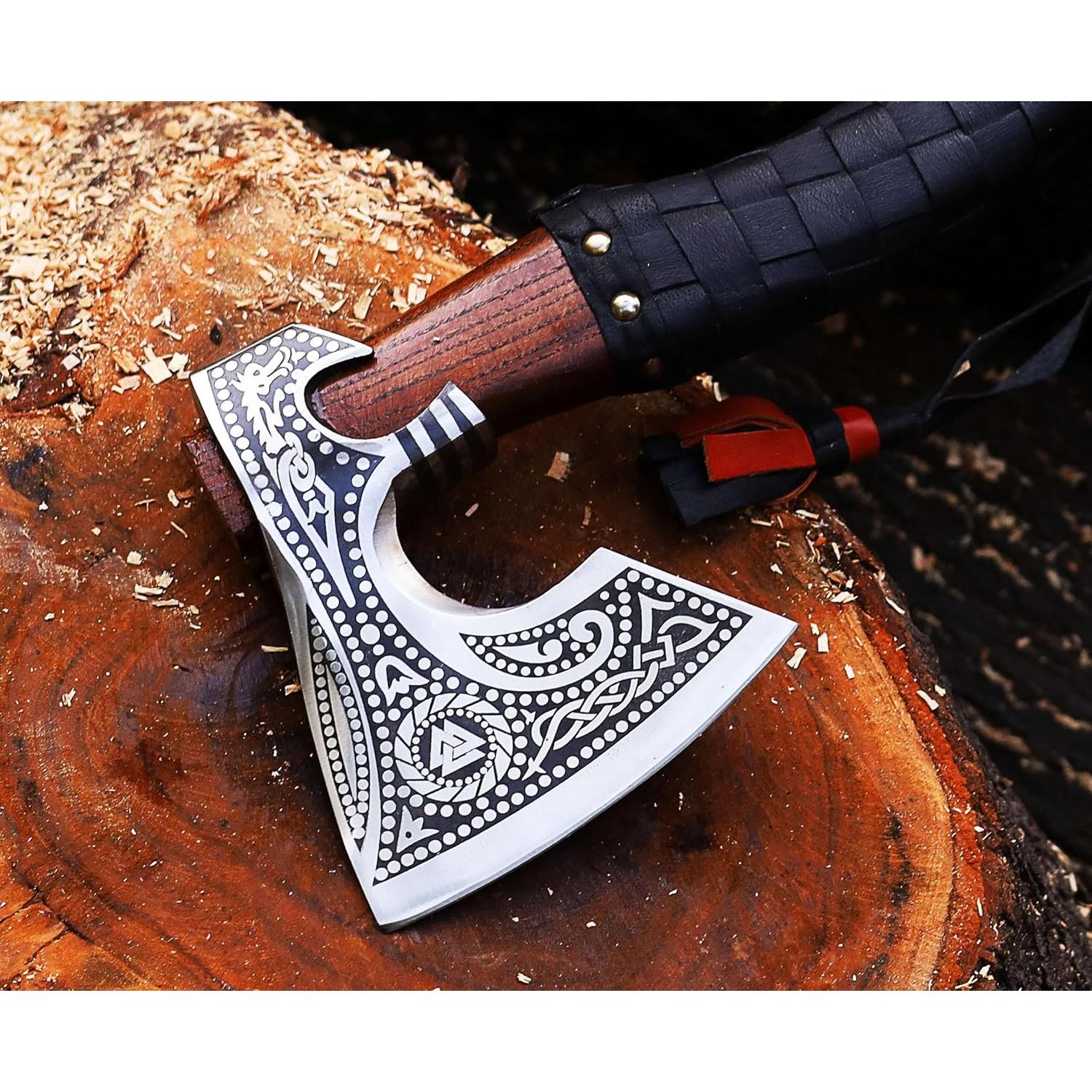Hacha Vikinga Wazir Crafts 48 cm Acero al Carbono con Funda