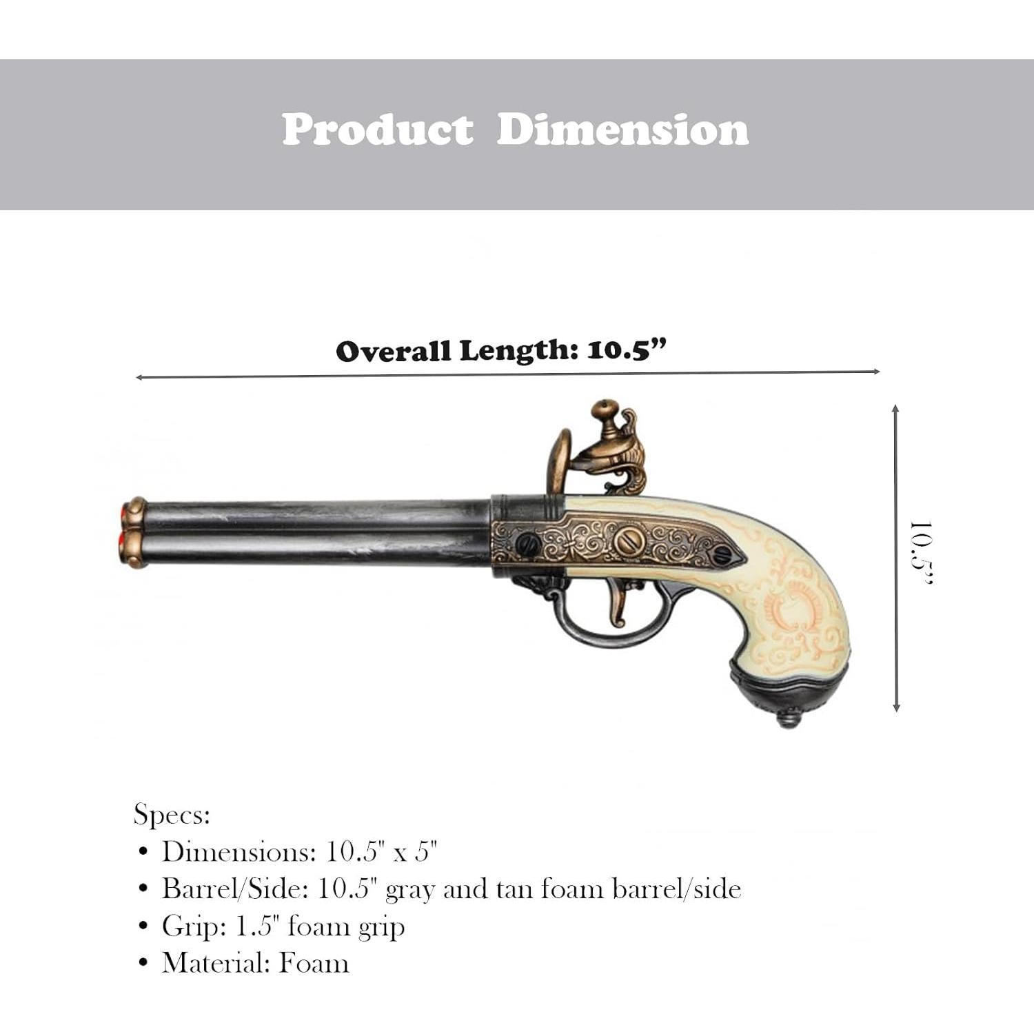 Réplica de Pistola de Flintlock Italiana de Espuma 26.67 cm
