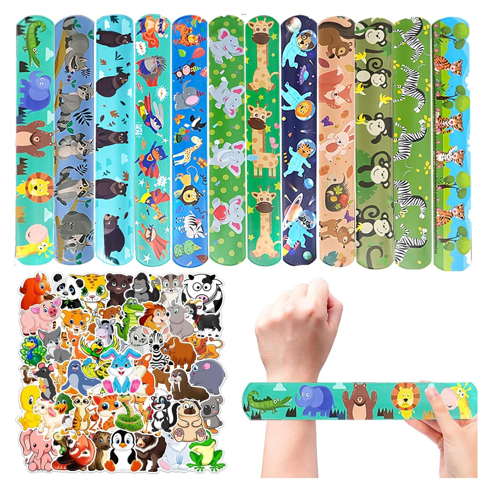 74PCS Forest Animals Party Favor 50PCS Woodland Party Stickers&24PCS Slap Bracelets Jungle Animals Birthday Supplies Team Gift Fillers School Classroom games Rewards Supplies