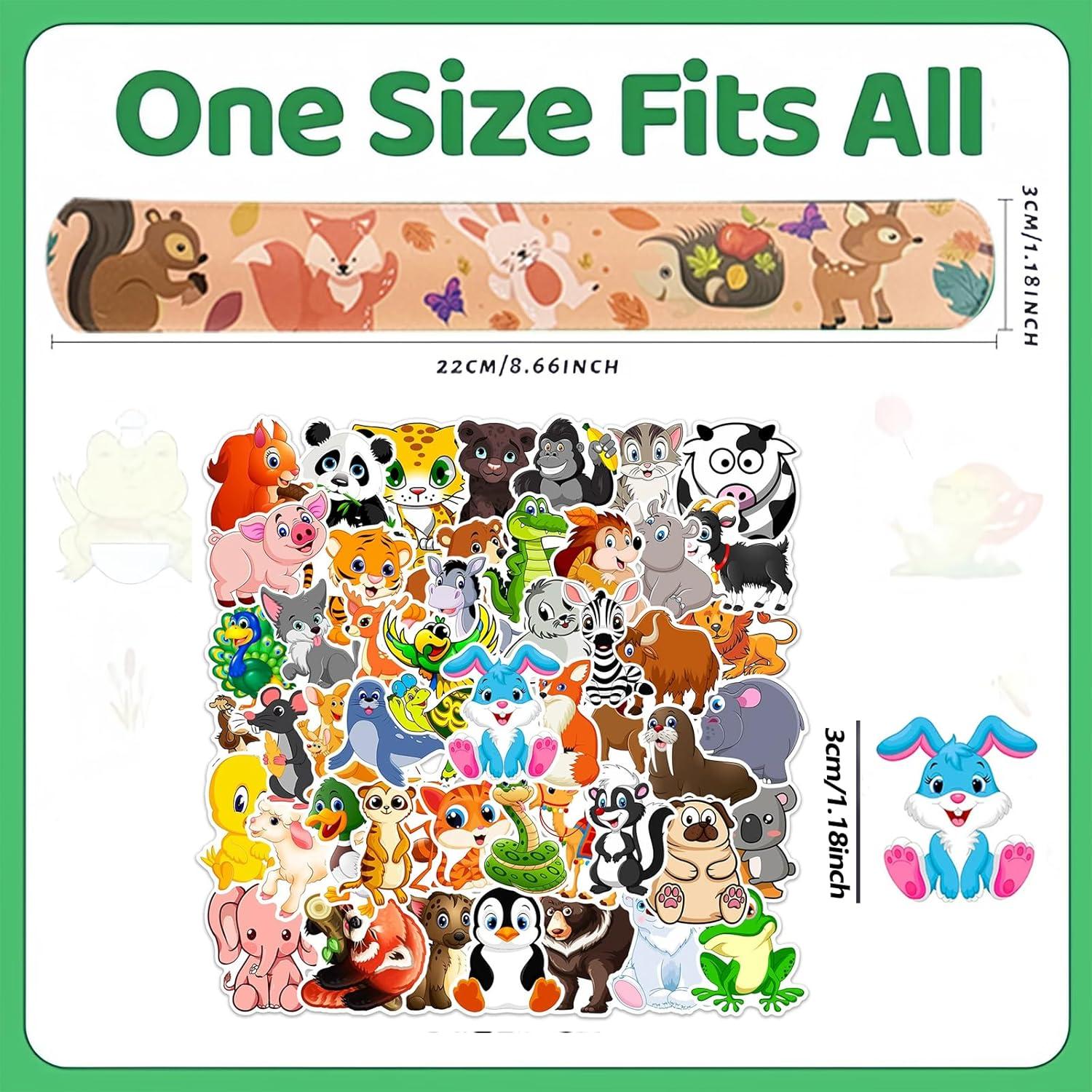 74PCS Forest Animals Party Favor 50PCS Woodland Party Stickers&24PCS Slap Bracelets Jungle Animals Birthday Supplies Team Gift Fillers School Classroom games Rewards Supplies