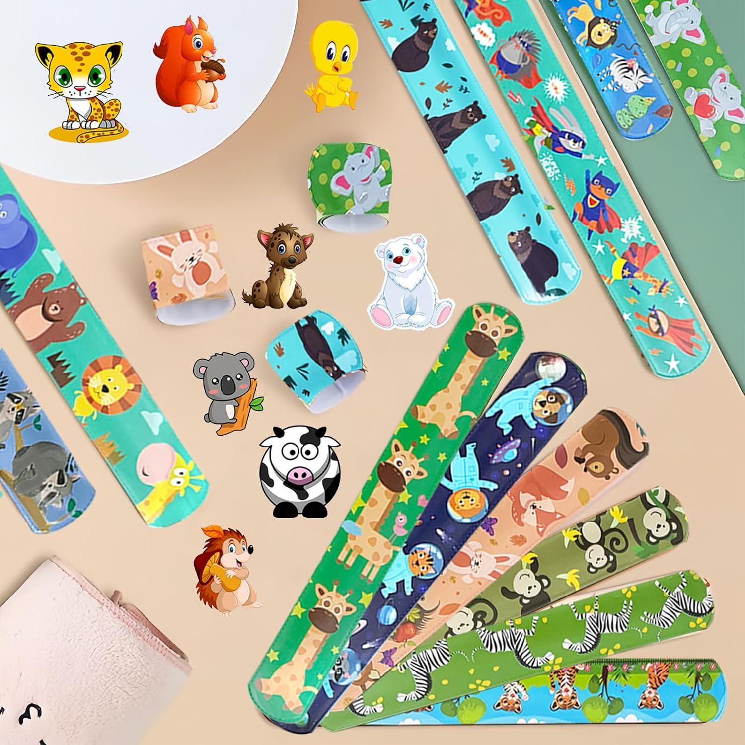 74PCS Forest Animals Party Favor 50PCS Woodland Party Stickers&24PCS Slap Bracelets Jungle Animals Birthday Supplies Team Gift Fillers School Classroom games Rewards Supplies