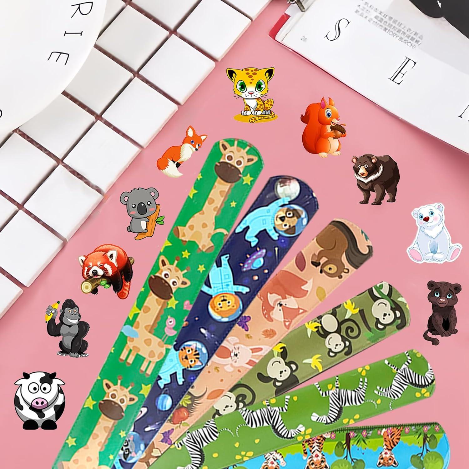 74PCS Forest Animals Party Favor 50PCS Woodland Party Stickers&24PCS Slap Bracelets Jungle Animals Birthday Supplies Team Gift Fillers School Classroom games Rewards Supplies