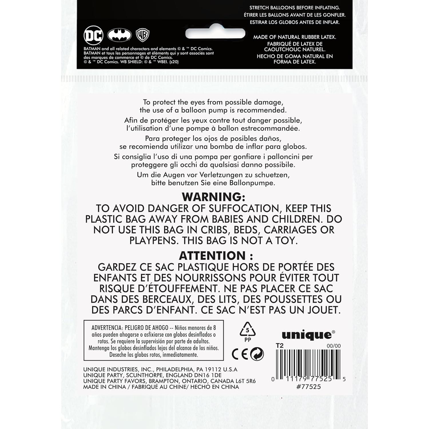 Globos de látex Batman 30 cm - Paquete de 8 - Fiesta superhéroes