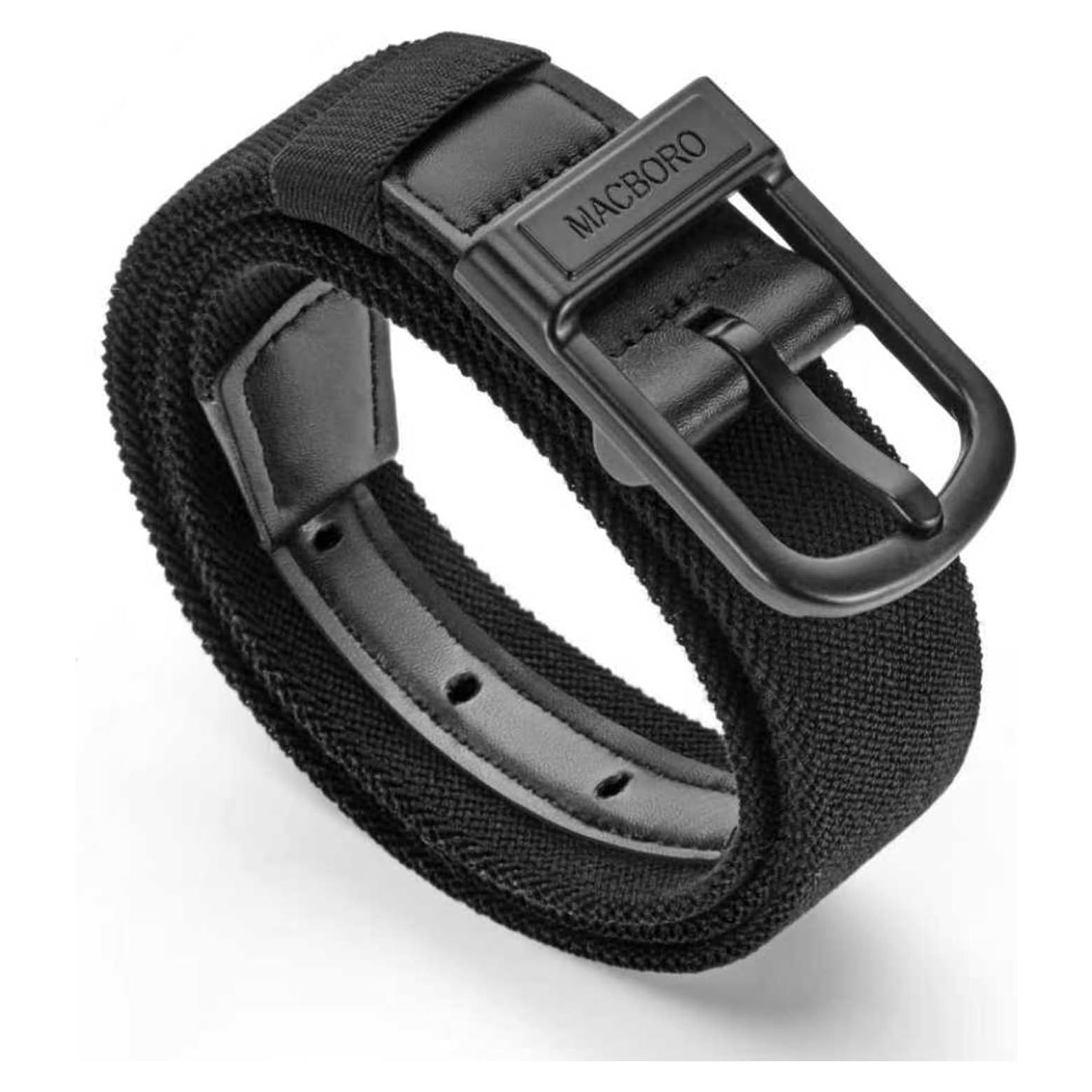 Cinturón Elástico Hipoalergénico para Hombres - Nylon Negro 3.5 cm