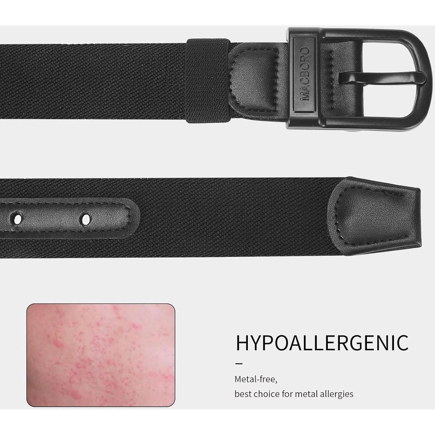 Cinturón Elástico Hipoalergénico para Hombres - Nylon Negro 3.5 cm