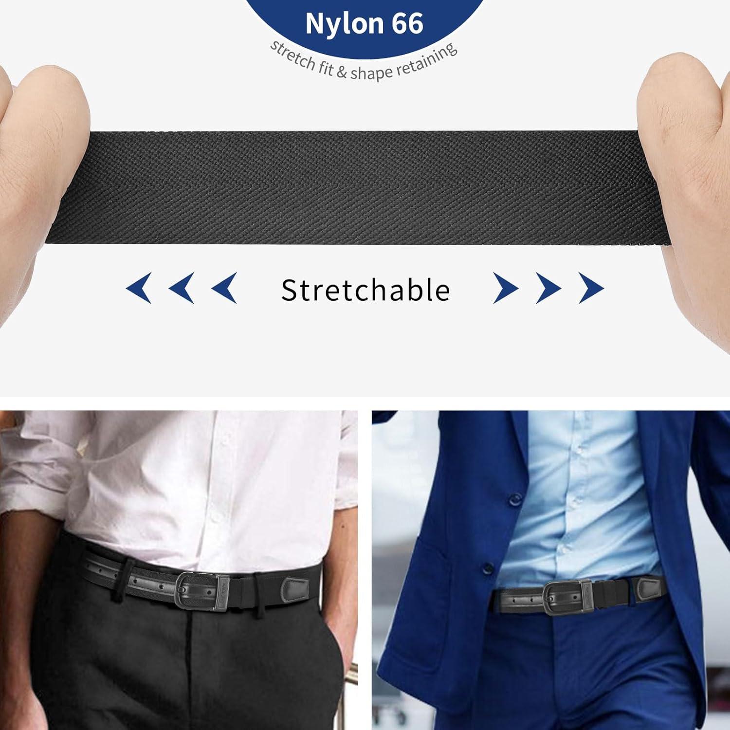 Cinturón Elástico Hipoalergénico para Hombres - Nylon Negro 3.5 cm