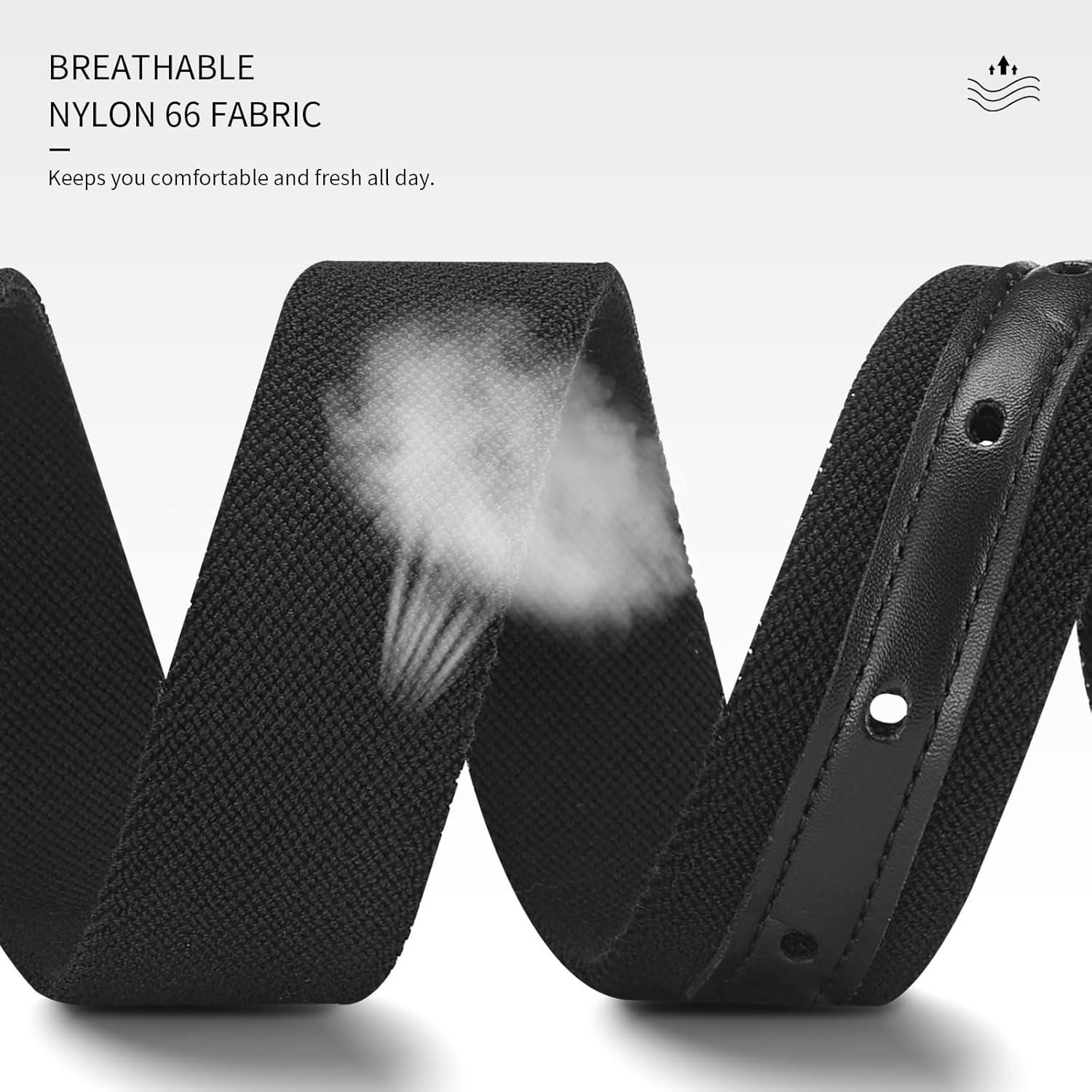 Cinturón Elástico Hipoalergénico para Hombres - Nylon Negro 3.5 cm