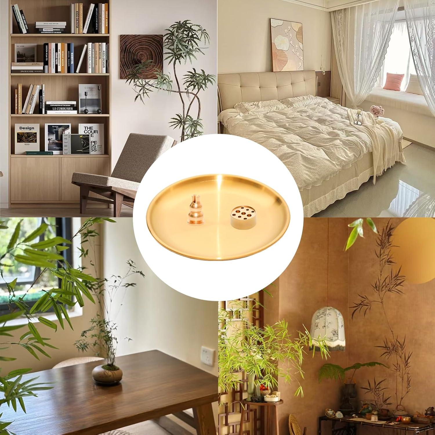 Soporte de Incienso 3 en 1 Pocoxll Oro 14 cm Multi-Funcional