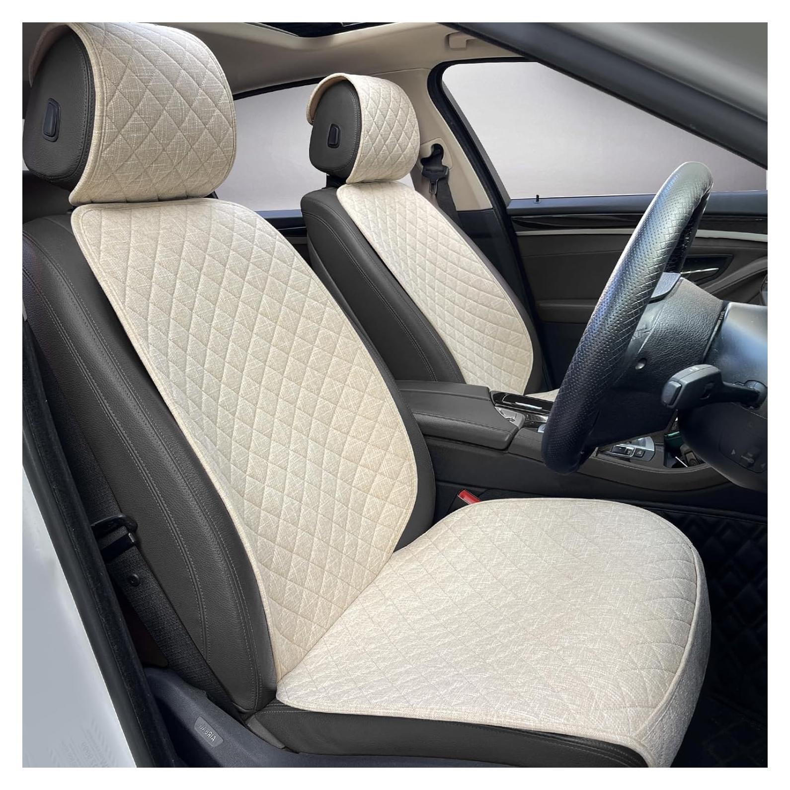 Fundas de Asiento de Coche BOPUOVRE YM-2-B Transpirables Beige - 2 Unidades