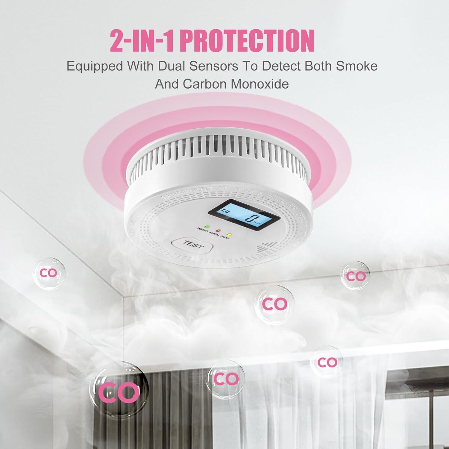 4 Detectores de Humo y Monóxido Vkdemer WJ-SC9120b 2 en 1