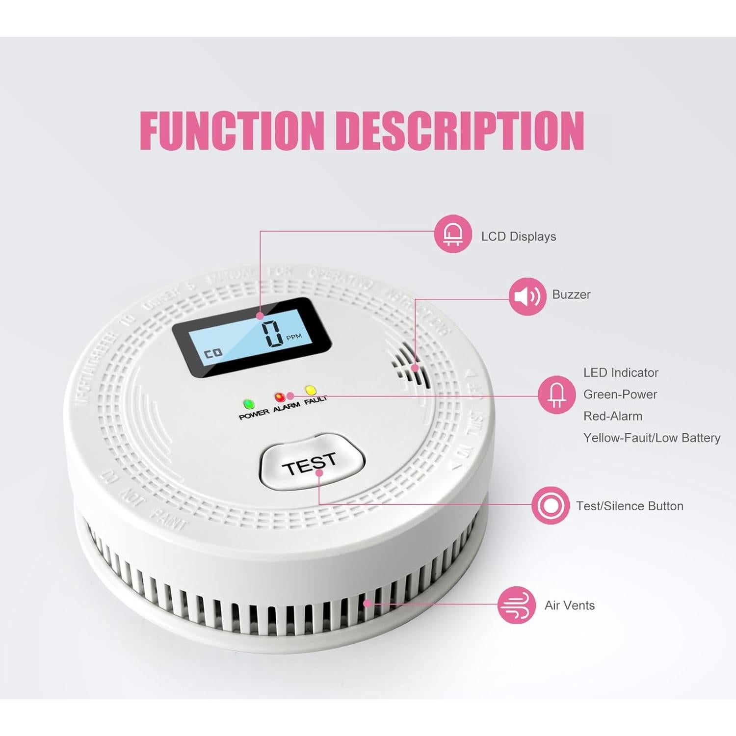4 Detectores de Humo y Monóxido Vkdemer WJ-SC9120b 2 en 1