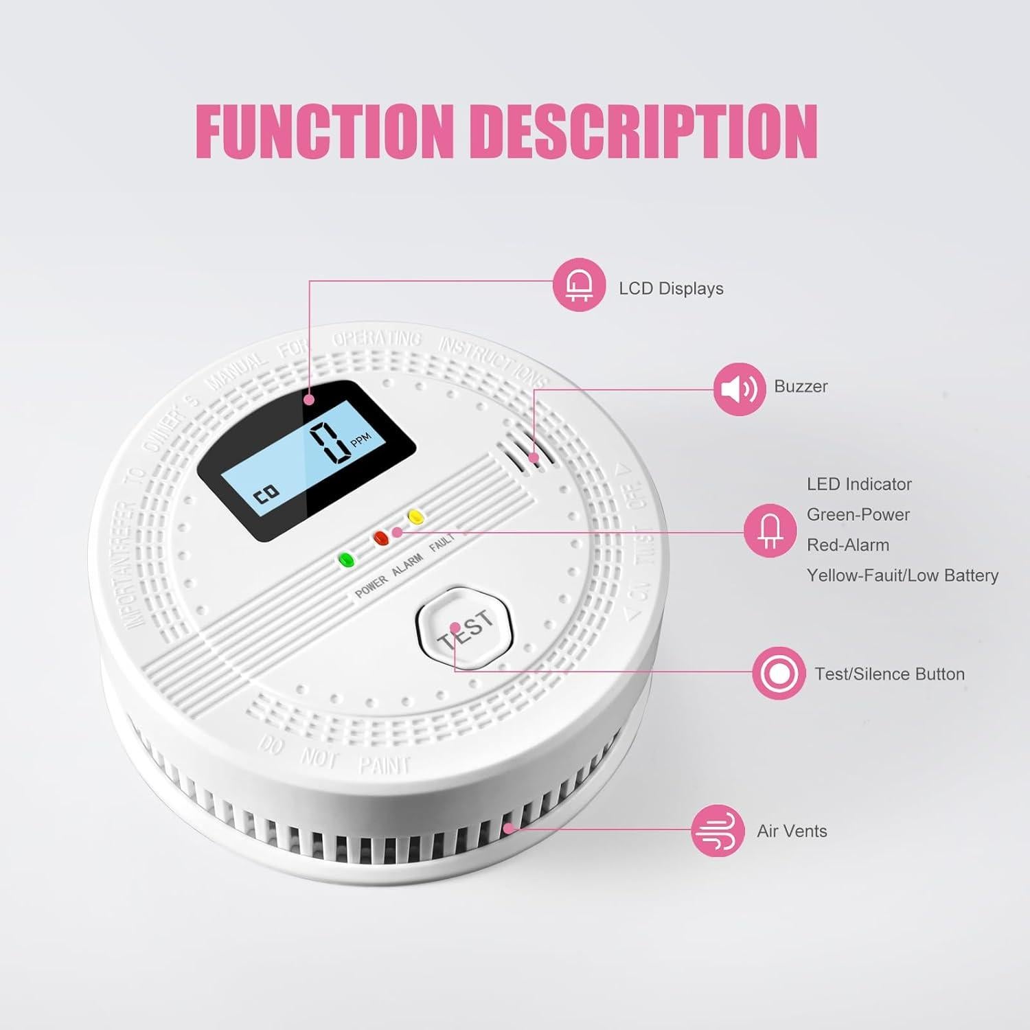4 Detectores de Humo y Monóxido Vkdemer WJ-SC9120b 2 en 1