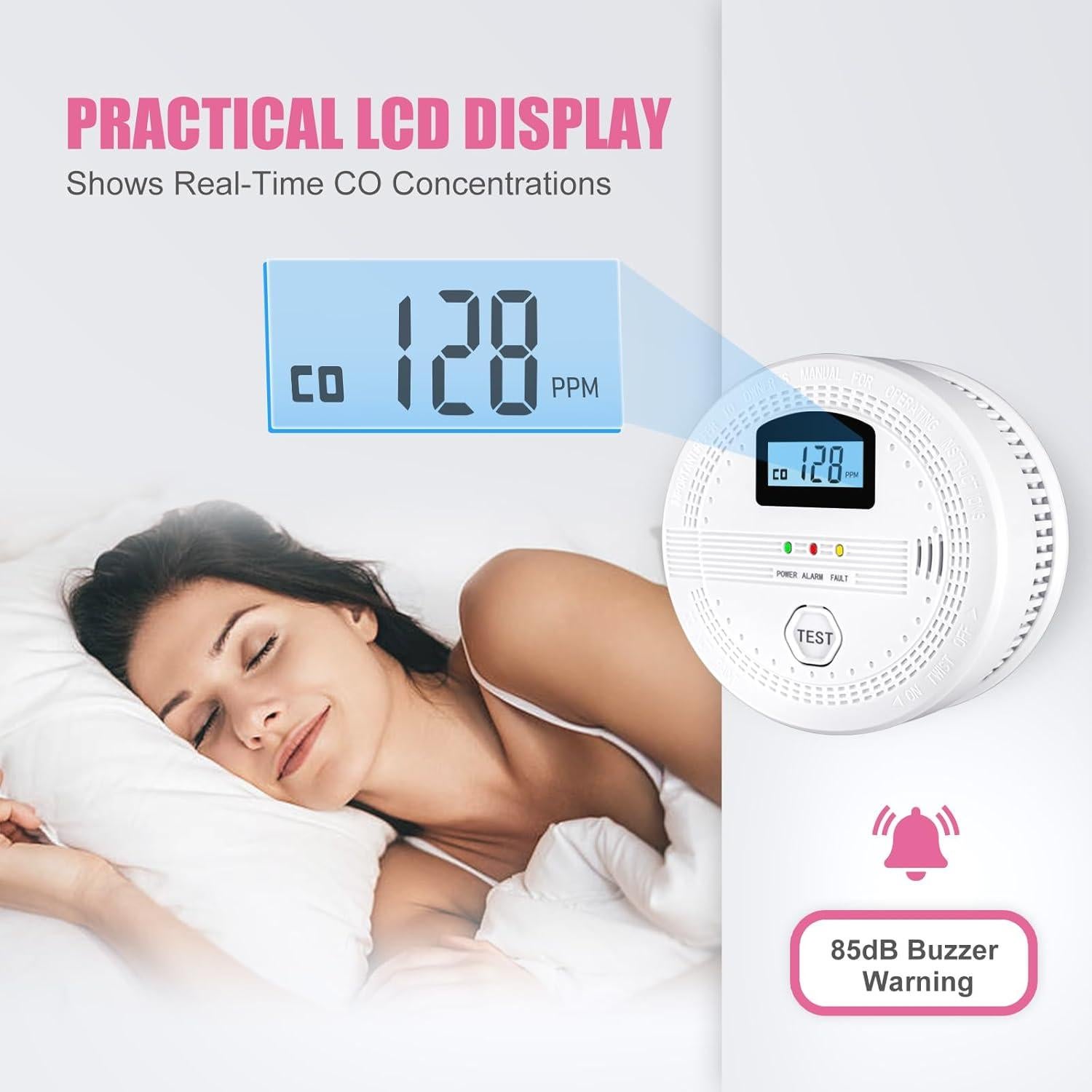 4 Detectores de Humo y Monóxido Vkdemer WJ-SC9120b 2 en 1