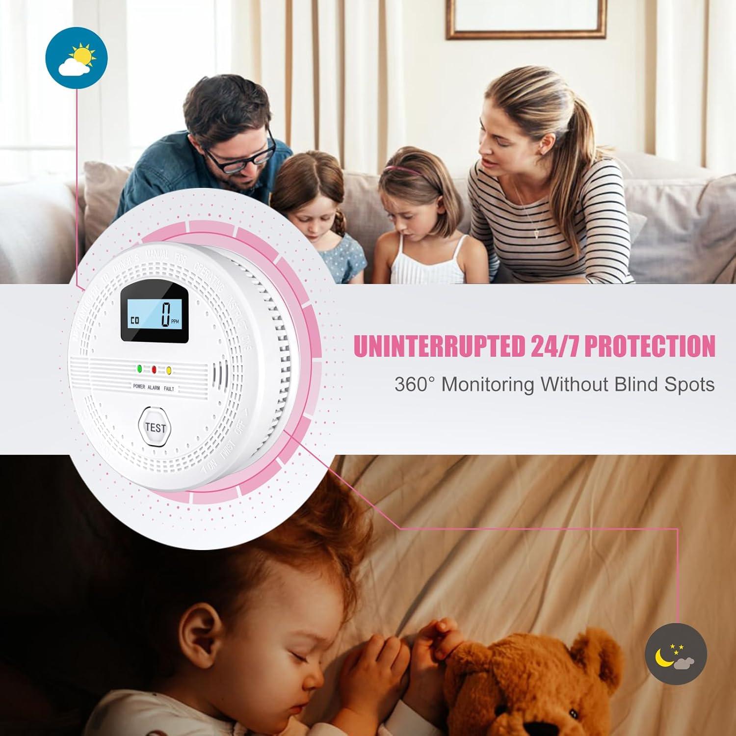 4 Detectores de Humo y Monóxido Vkdemer WJ-SC9120b 2 en 1