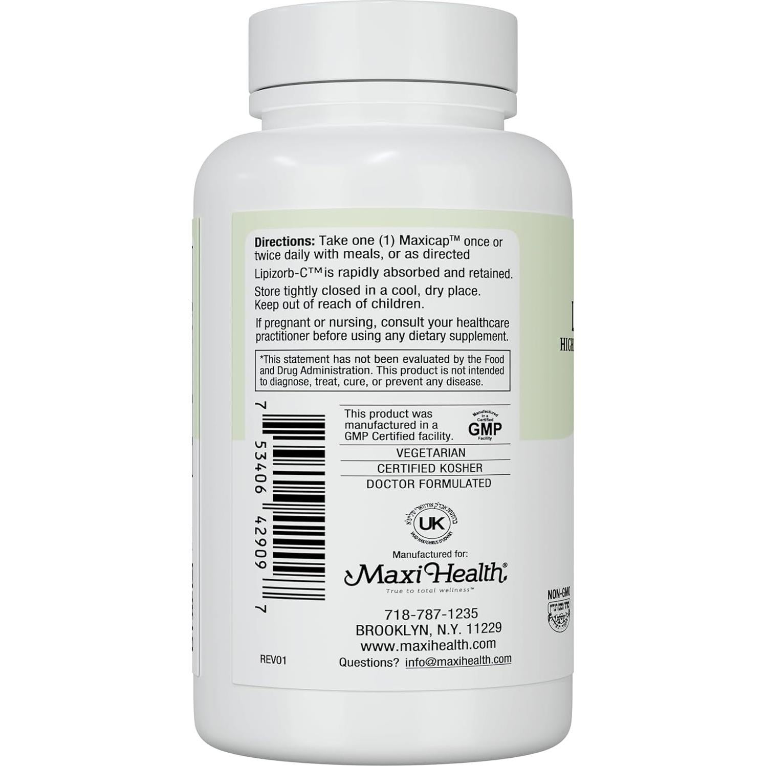 Cápsulas de Vitamina C Liposomal Maxi Health 500mg 90 Unidades