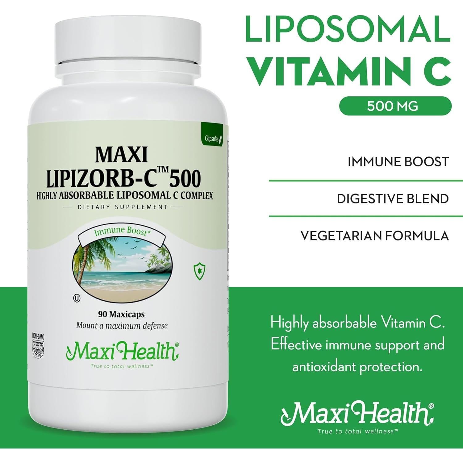 Cápsulas de Vitamina C Liposomal Maxi Health 500mg 90 Unidades