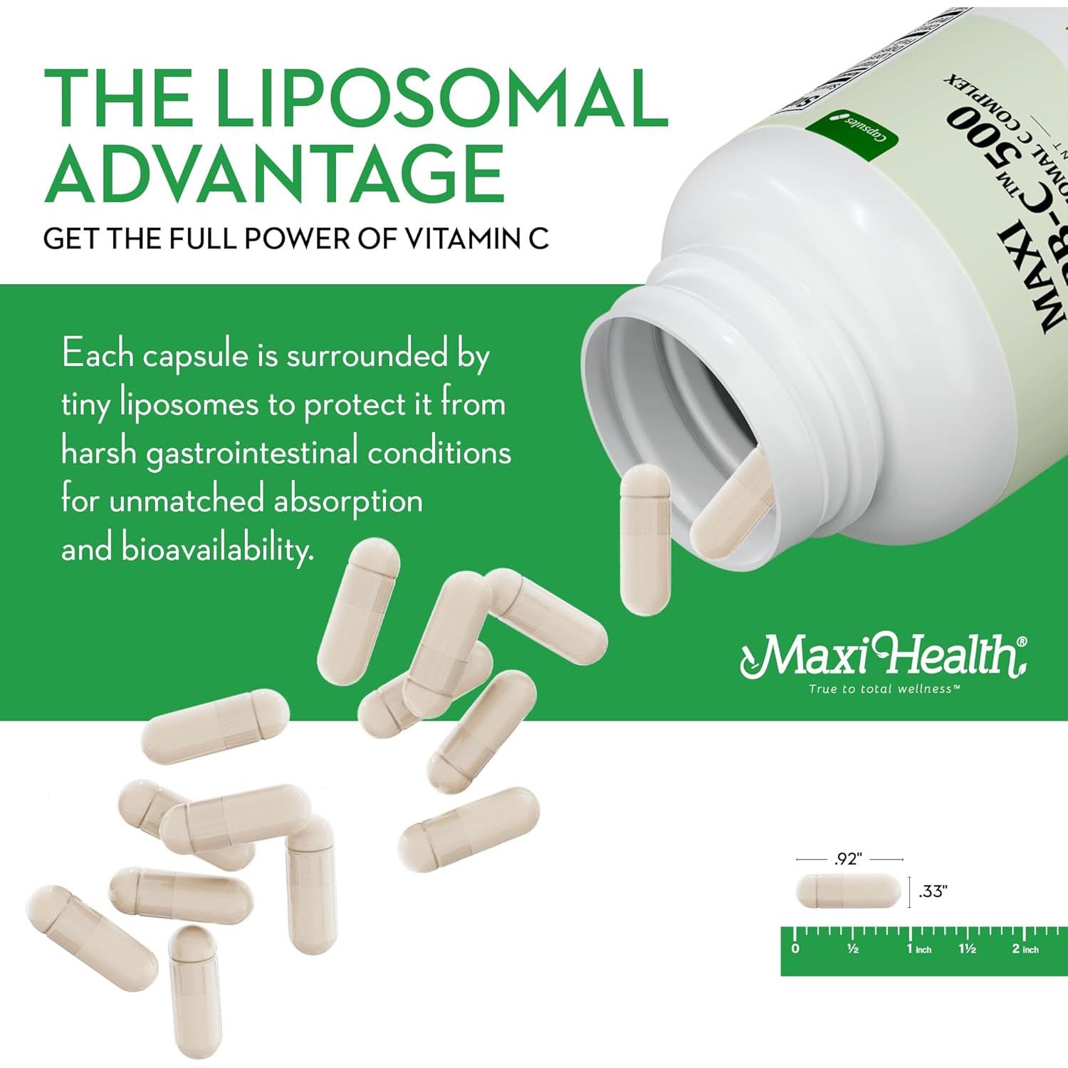 Cápsulas de Vitamina C Liposomal Maxi Health 500mg 90 Unidades