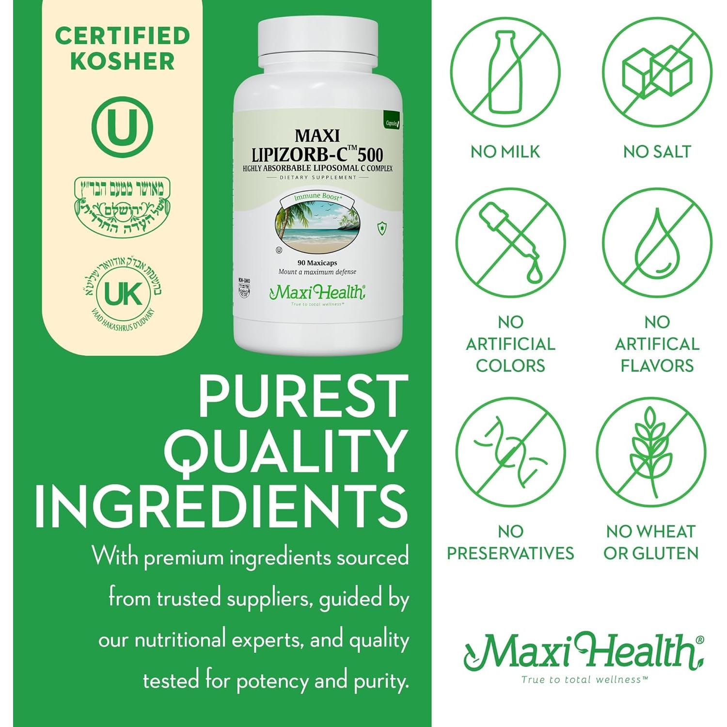 Cápsulas de Vitamina C Liposomal Maxi Health 500mg 90 Unidades