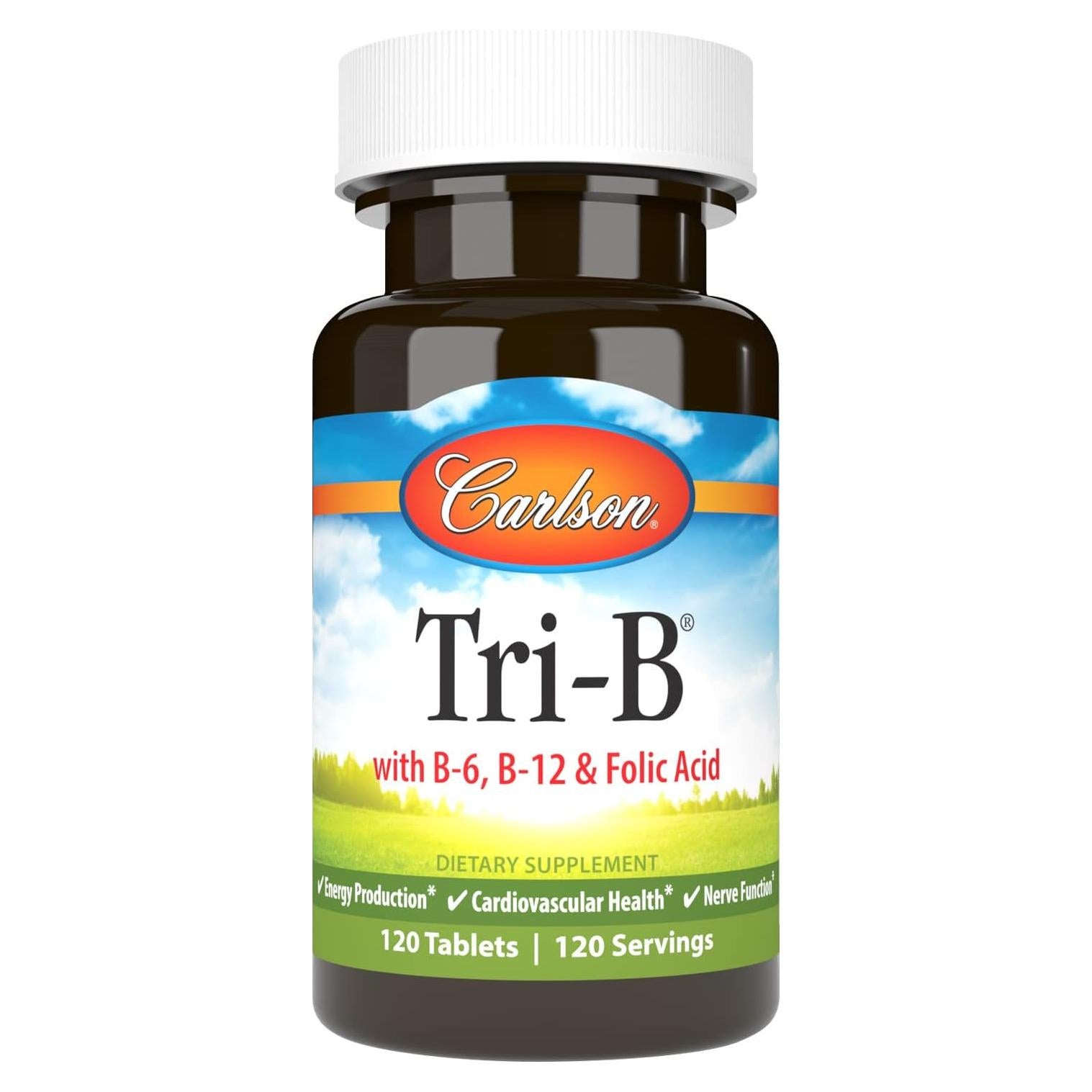 Carlson Tri-B Complejo de Vitaminas B 120 Tabletas 25 mg B6 400 mcg B12